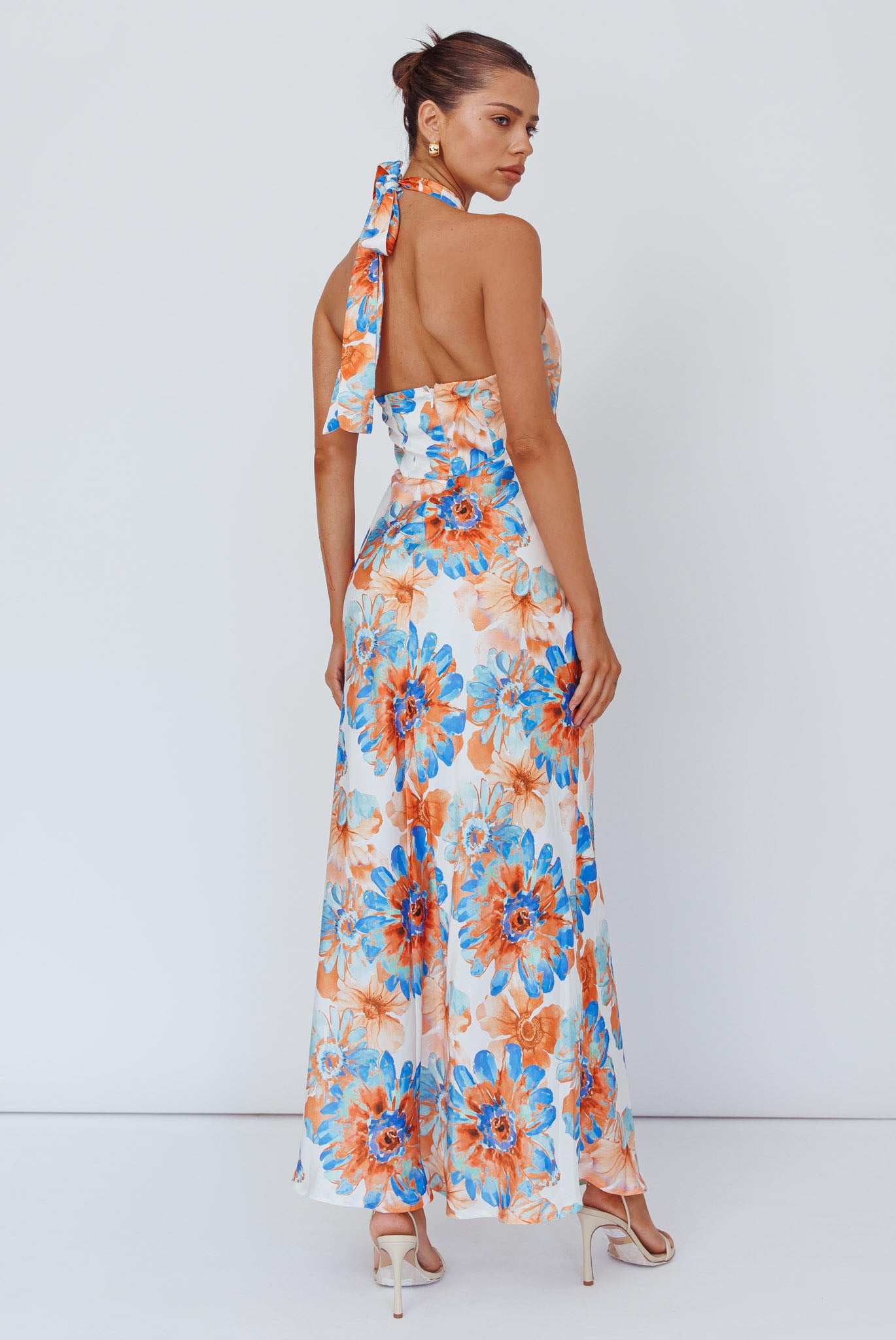 Shana Halterneck Maxi Dress Flowers Blue-Maymioy