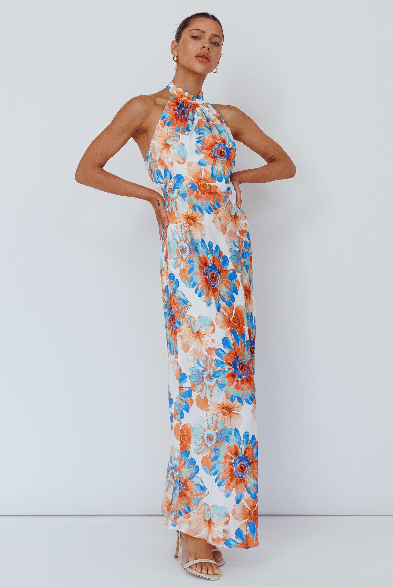 Shana Halterneck Maxi Dress Flowers Blue-Maymioy