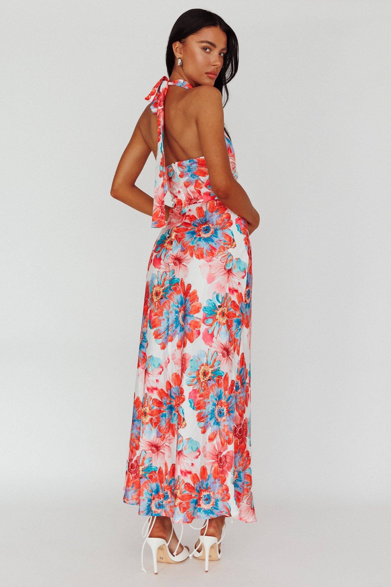 Shana Halterneck Maxi Dress Flowers Pink-Maymioy