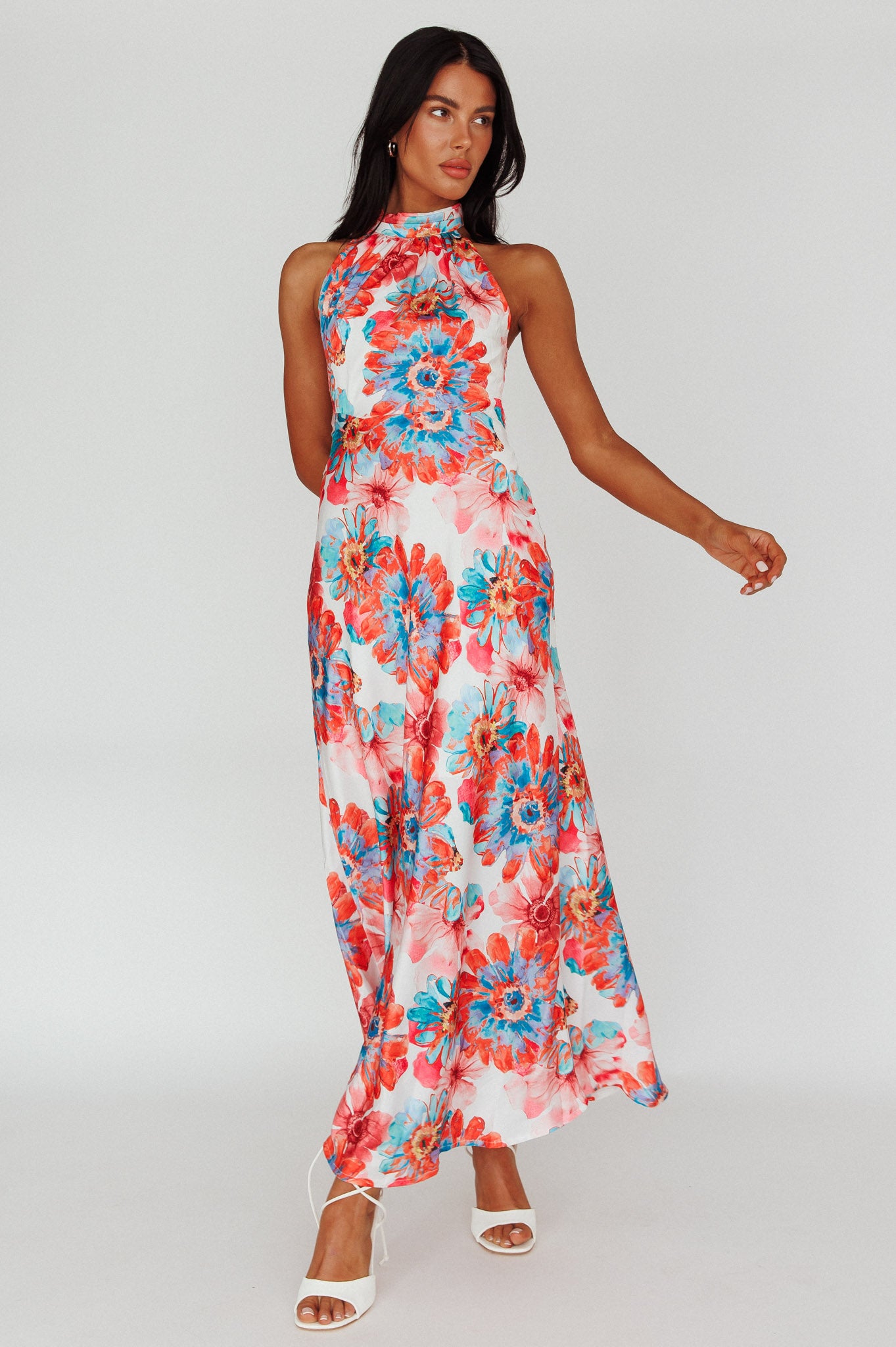 Shana Halterneck Maxi Dress Flowers Pink-Maymioy