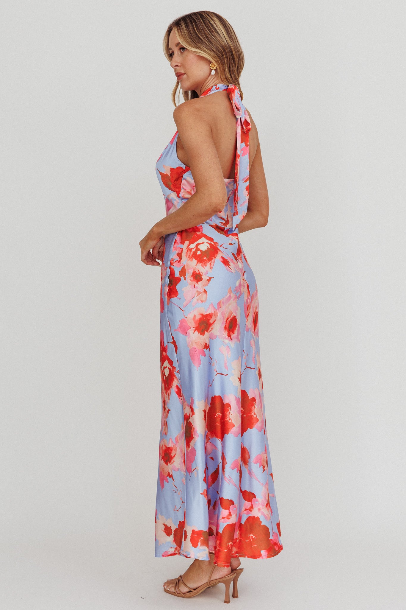 Shana Halterneck Maxi Dress Roses Blue-Maymioy