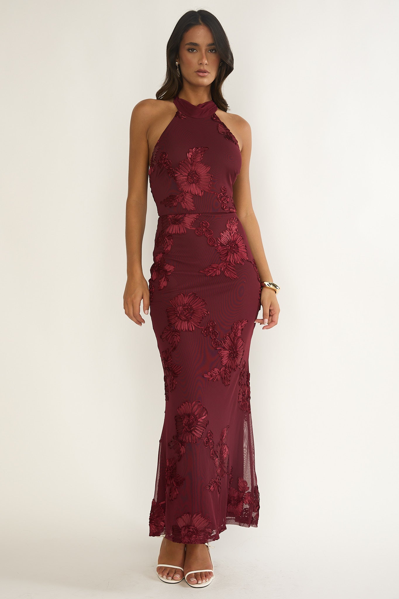 Shana Halterneck Maxi Dress Embellished Wine-Maymioy