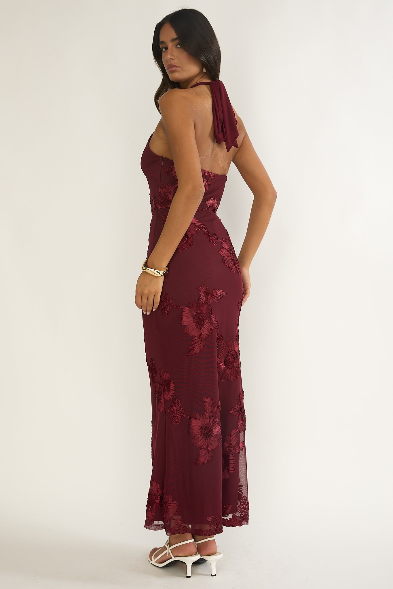 Shana Halterneck Maxi Dress Embellished Wine-Maymioy
