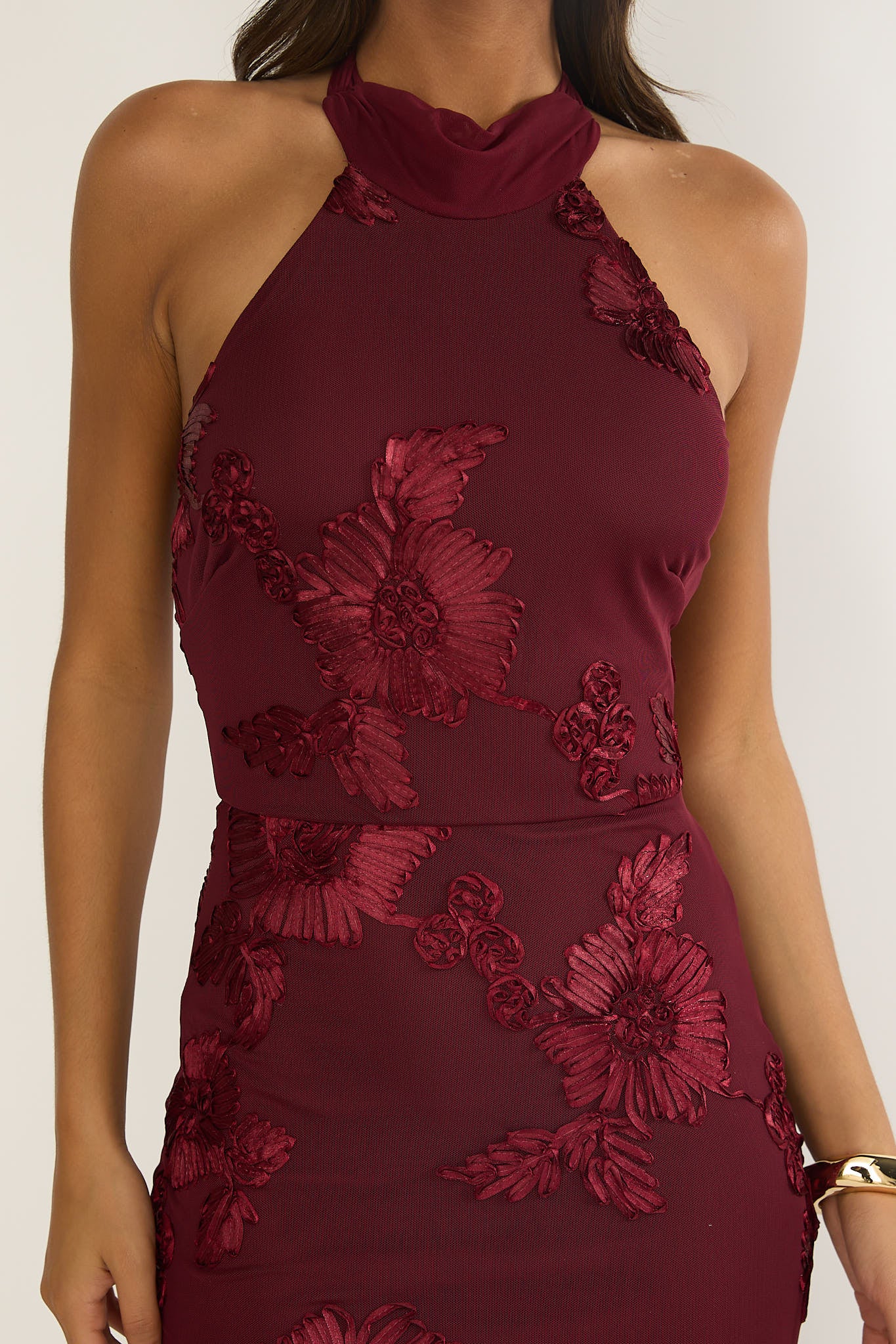 Shana Halterneck Maxi Dress Embellished Wine-Maymioy