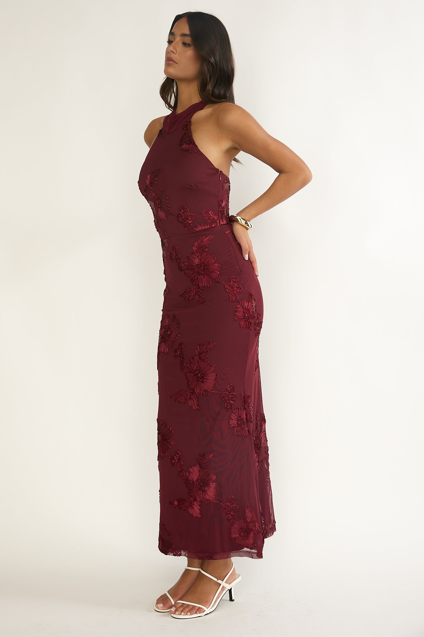 Shana Halterneck Maxi Dress Embellished Wine-Maymioy