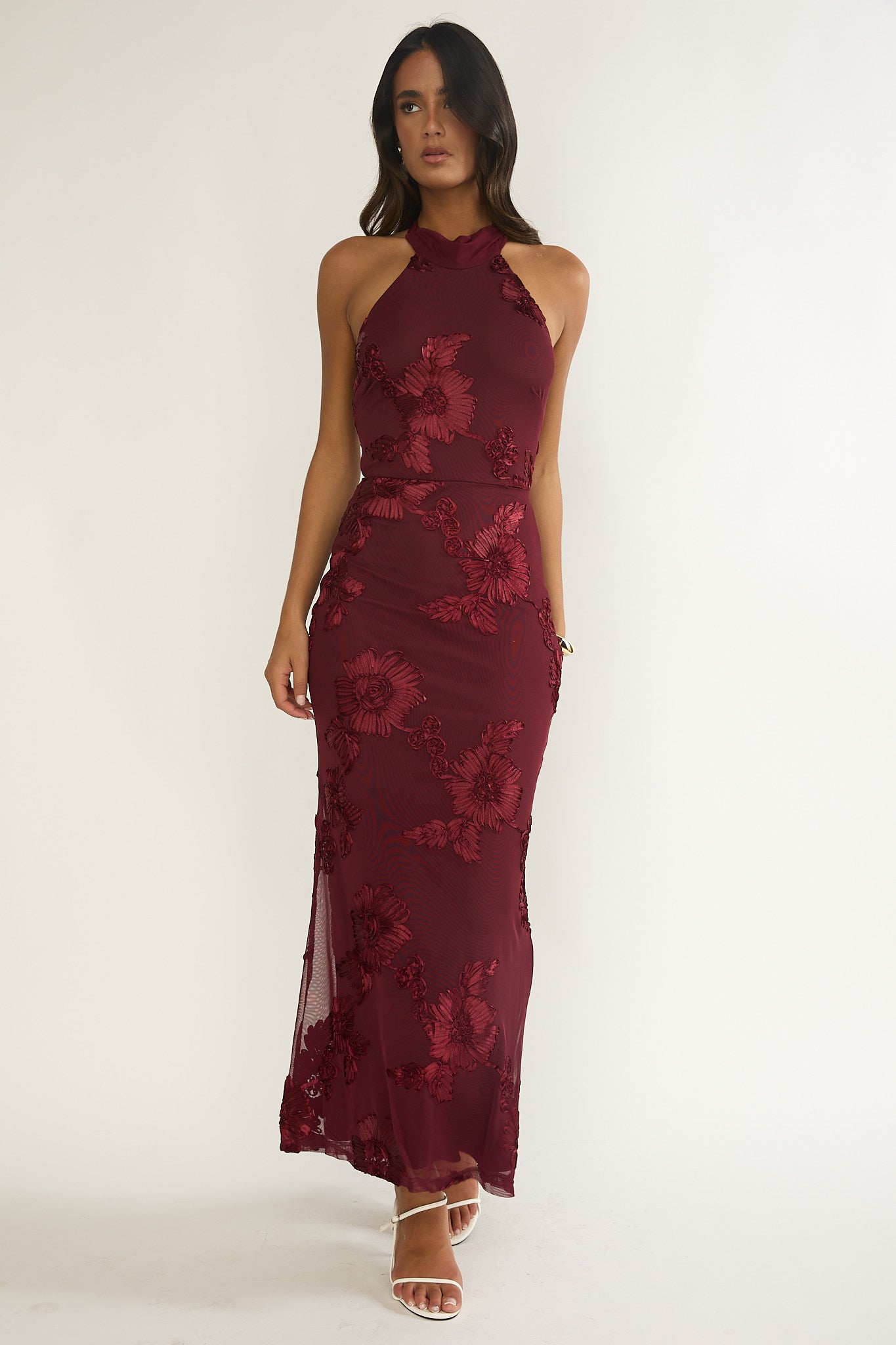 Shana Halterneck Maxi Dress Embellished Wine-Maymioy