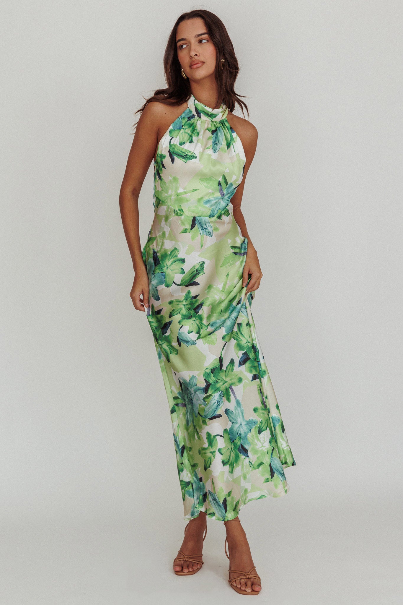 Shana Halterneck Maxi Dress Floral Green-Maymioy