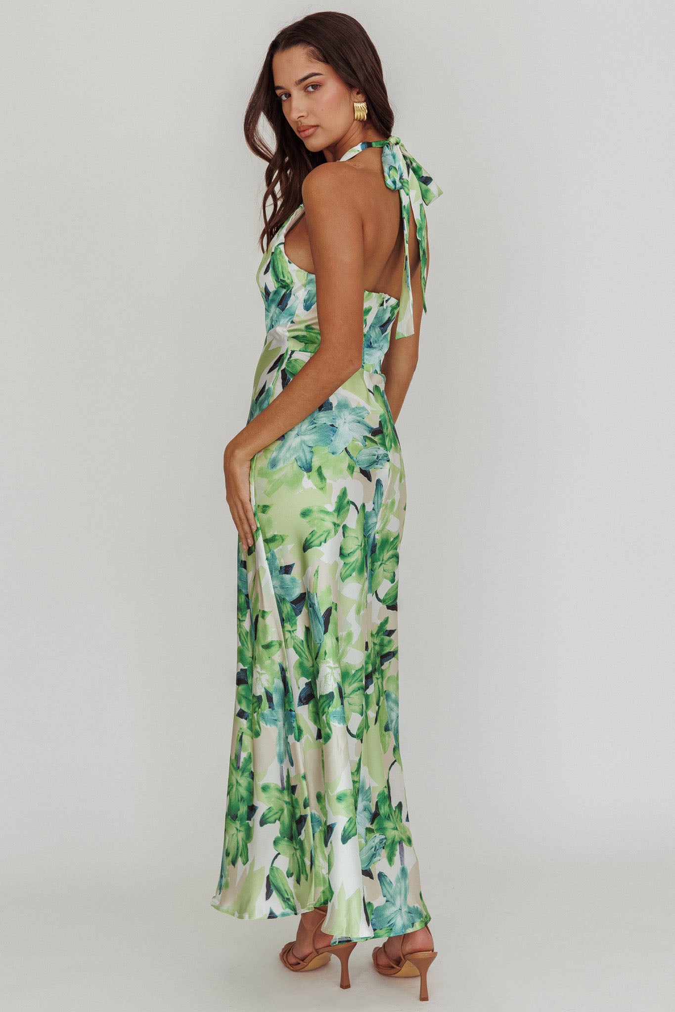 Shana Halterneck Maxi Dress Floral Green-Maymioy