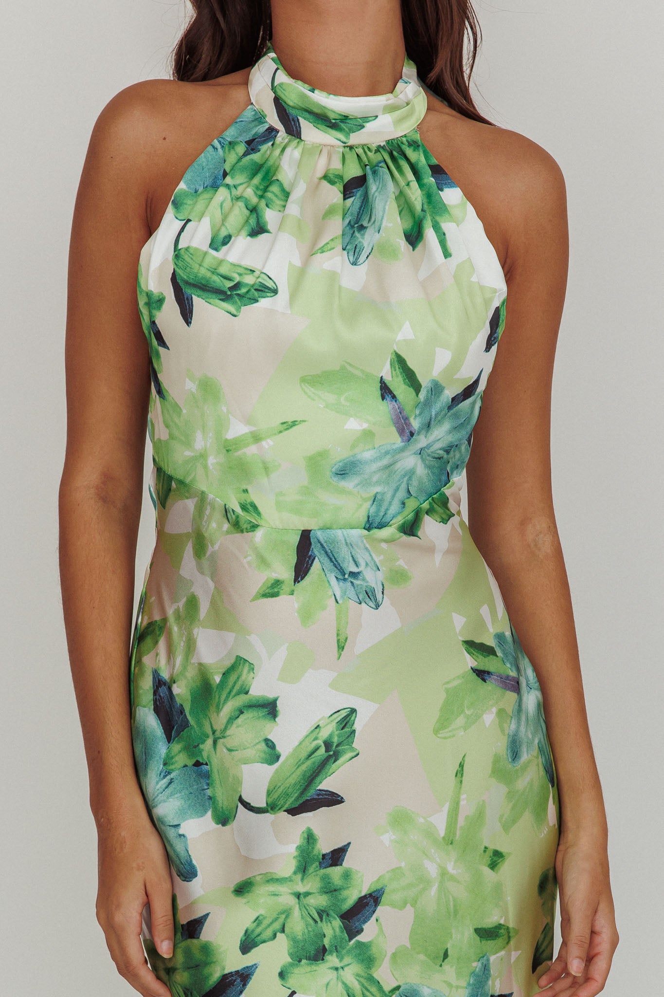 Shana Halterneck Maxi Dress Floral Green-Maymioy