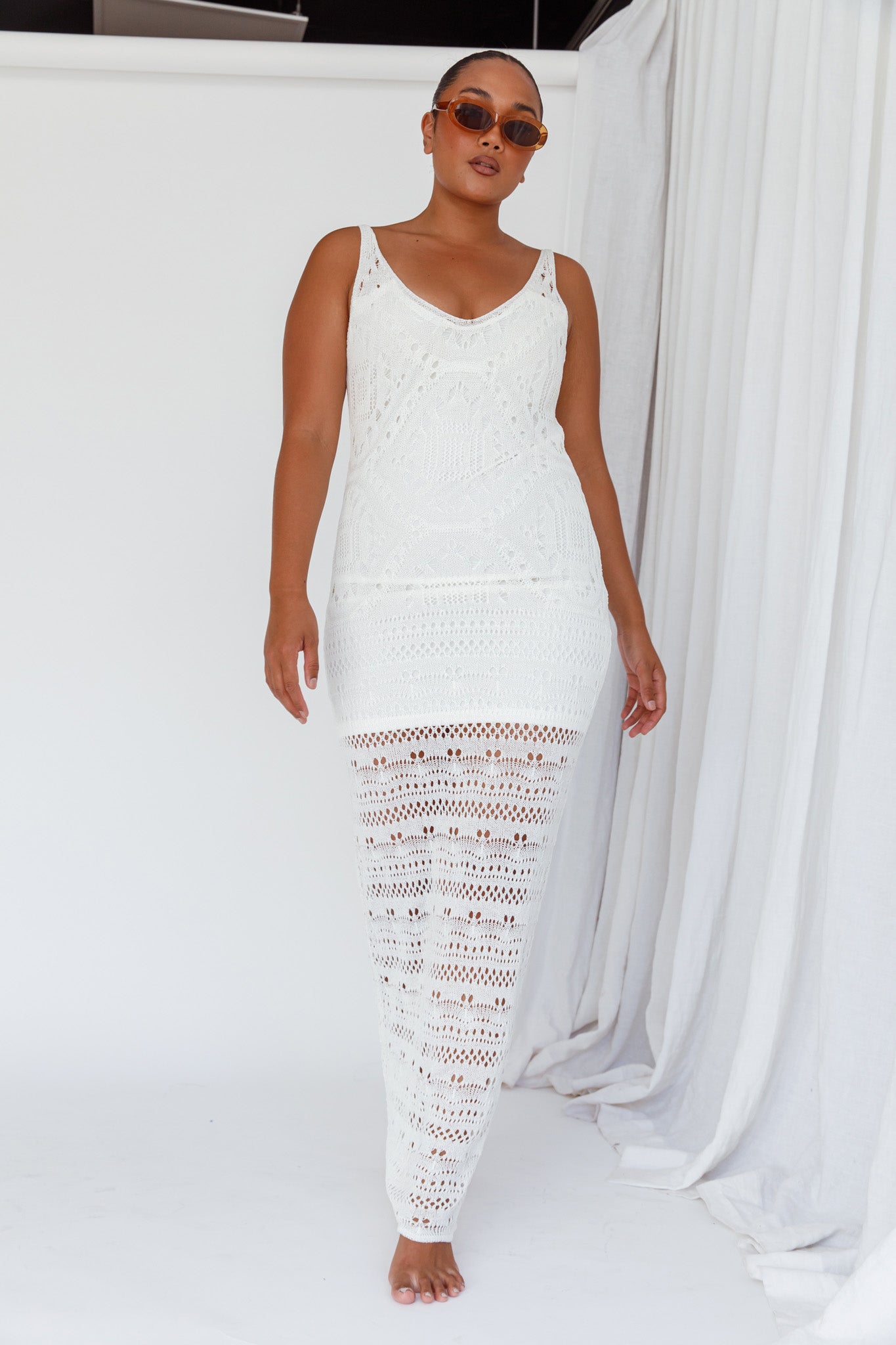 Endless Sun Crochet Maxi Dress White-Maymioy