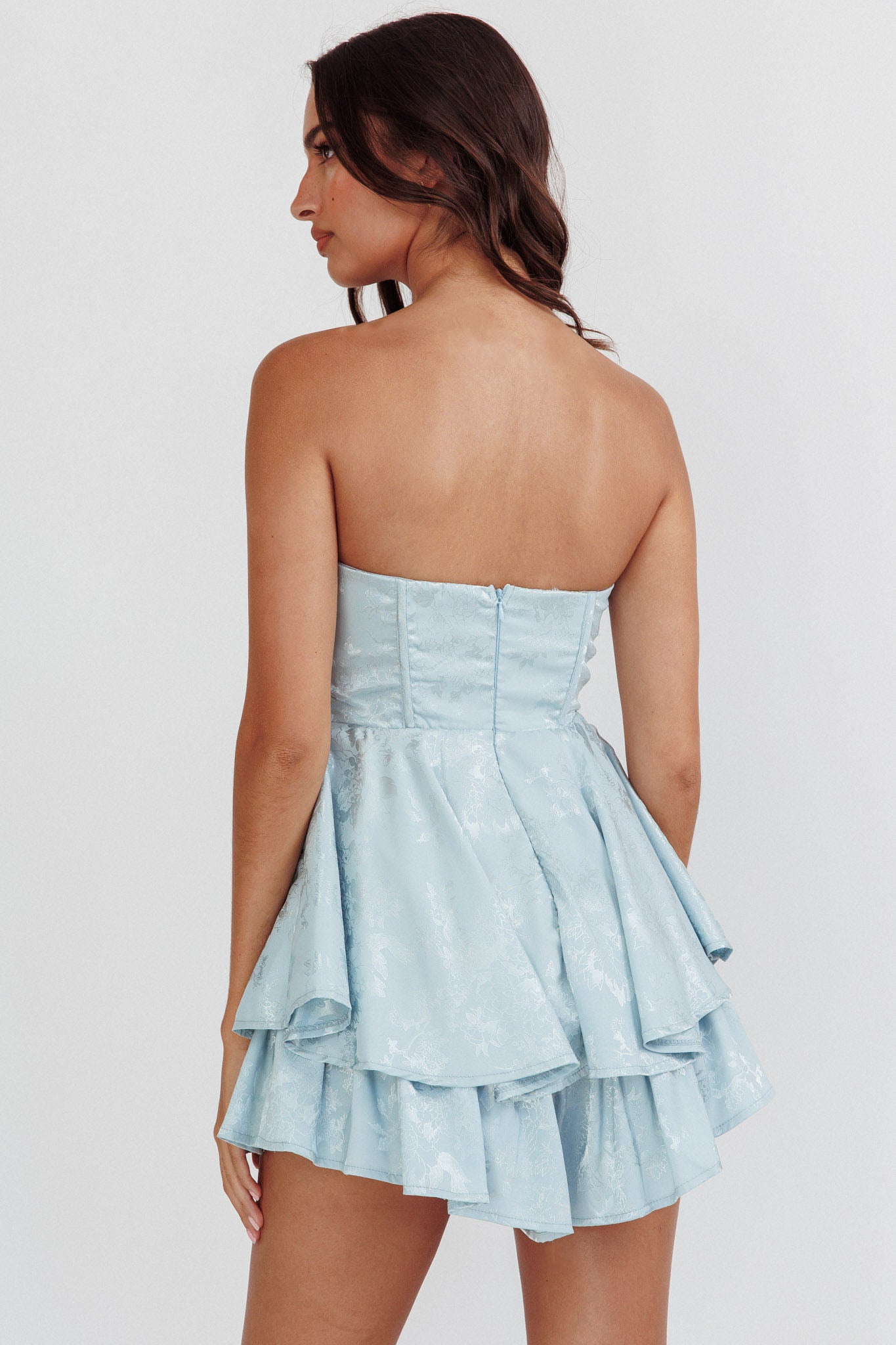 Paris Muse Gathered Bust Romper Baby Blue-Maymioy