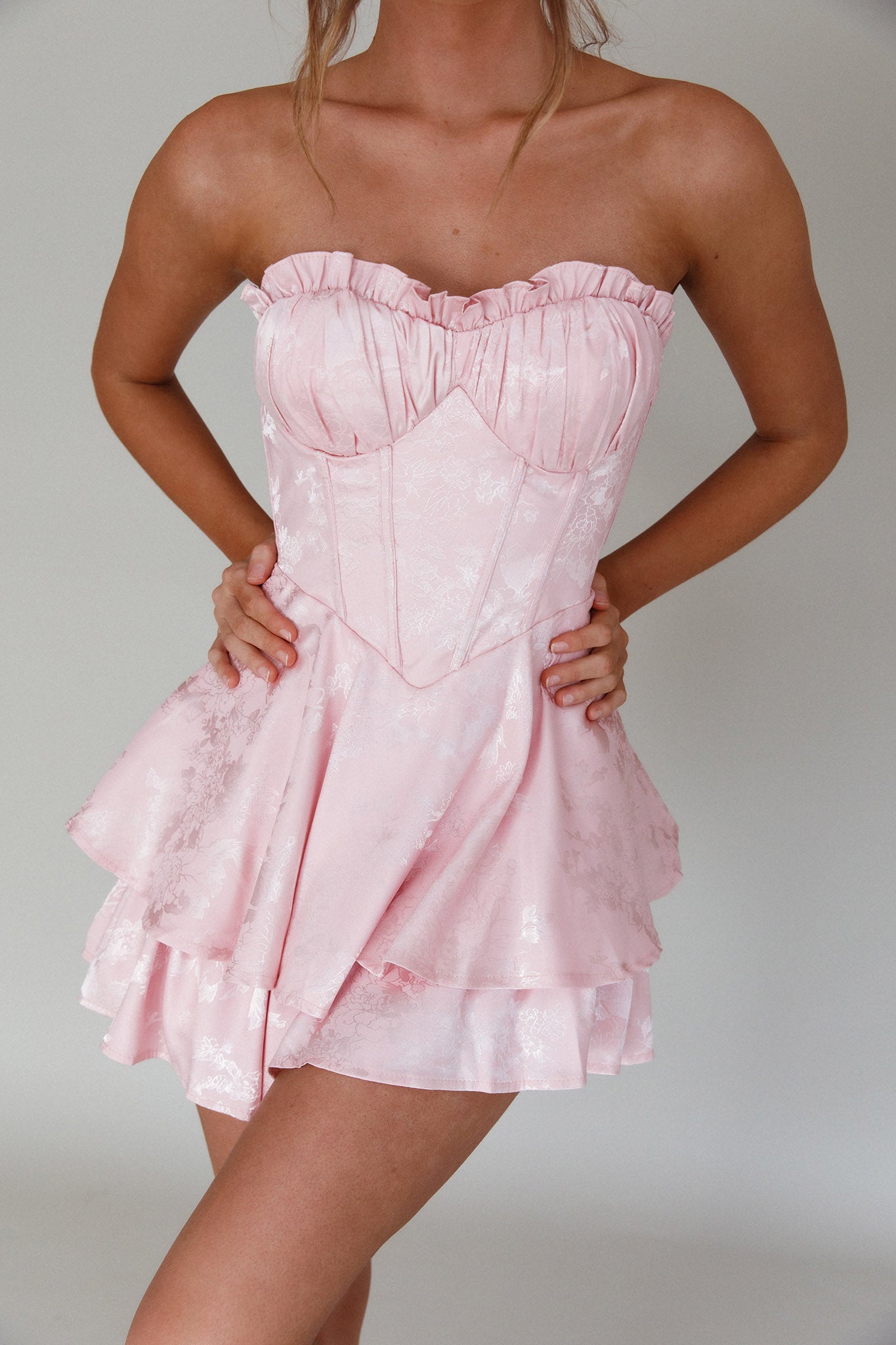 Paris Muse Gathered Bust Romper Pink-Maymioy