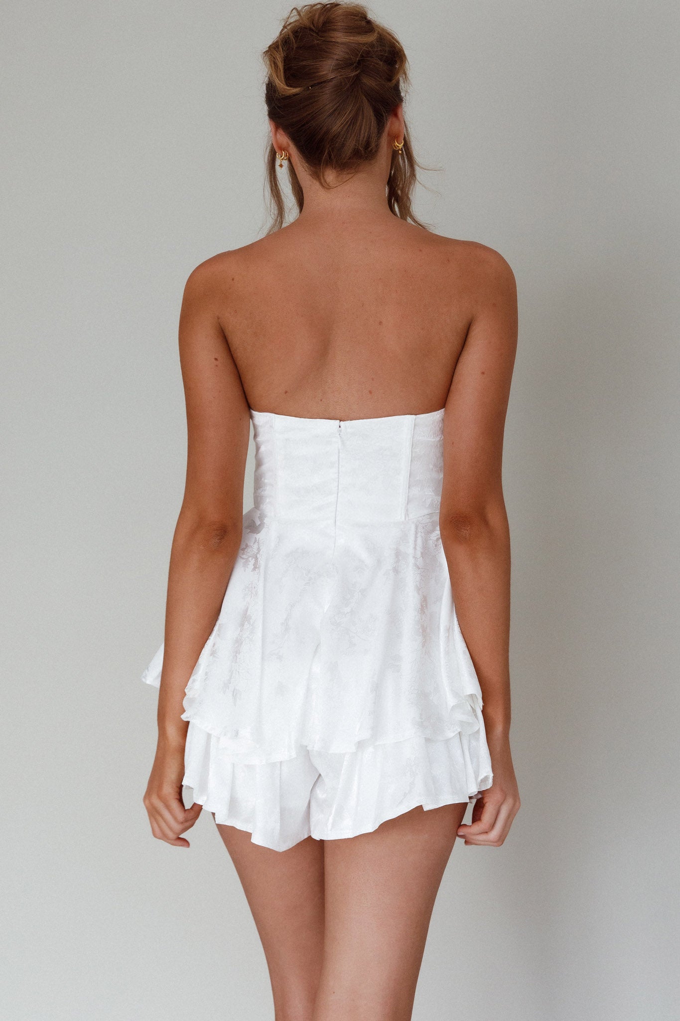 Paris Muse Gathered Bust Romper White-Maymioy