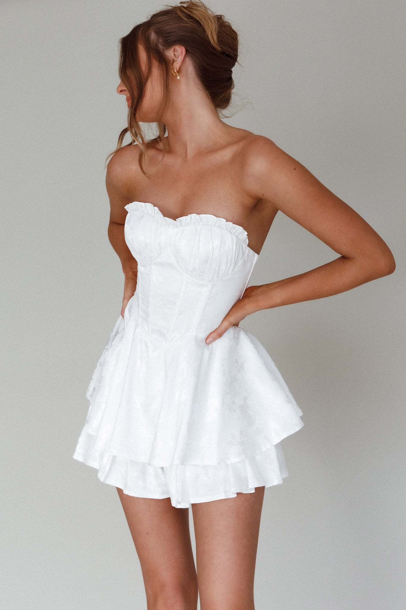 Paris Muse Gathered Bust Romper White-Maymioy