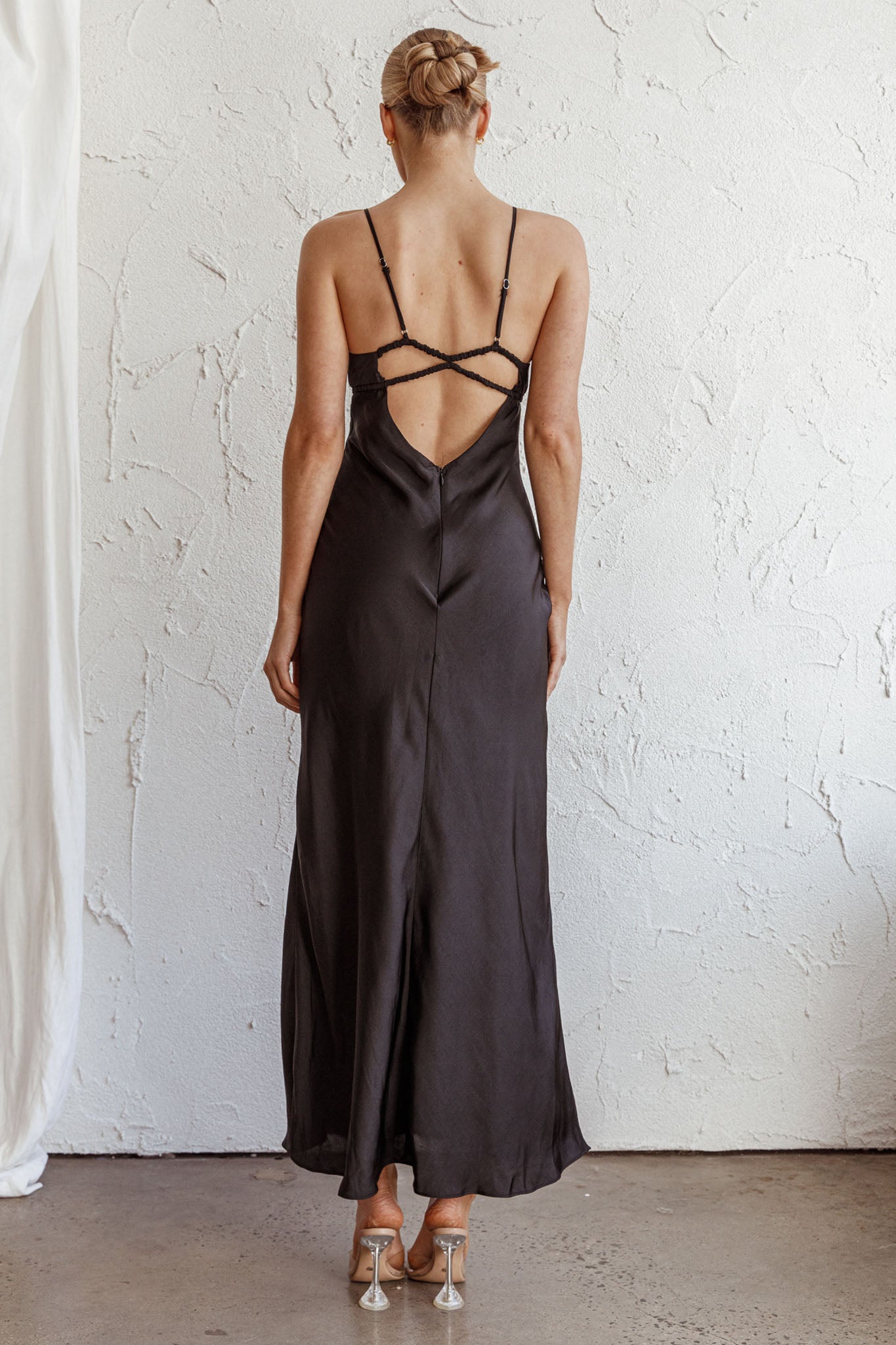 From Above V-Back Midi Dress Black-Maymioy