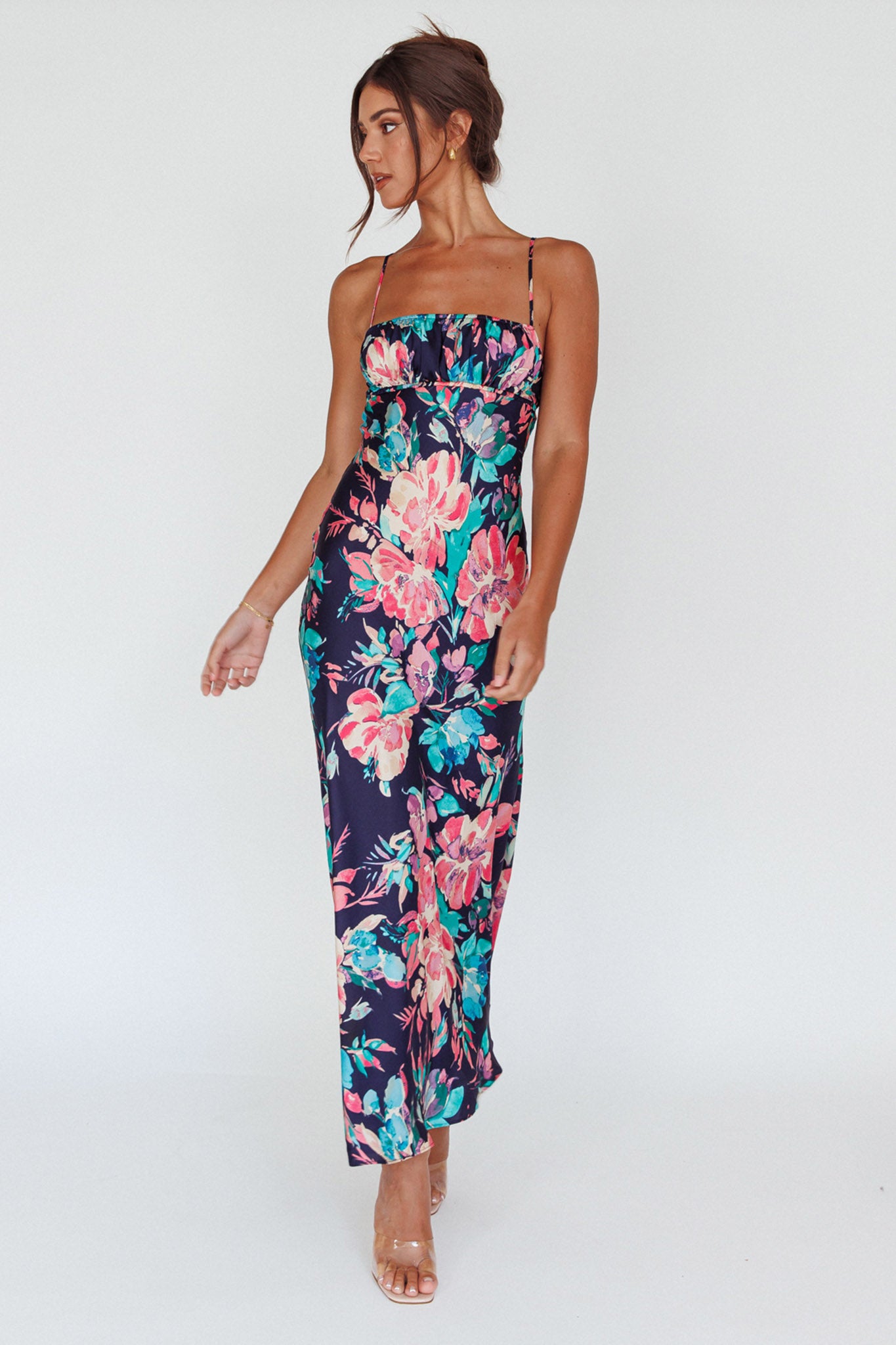 From Above V-Back Midi Dress Floral Navy-Maymioy