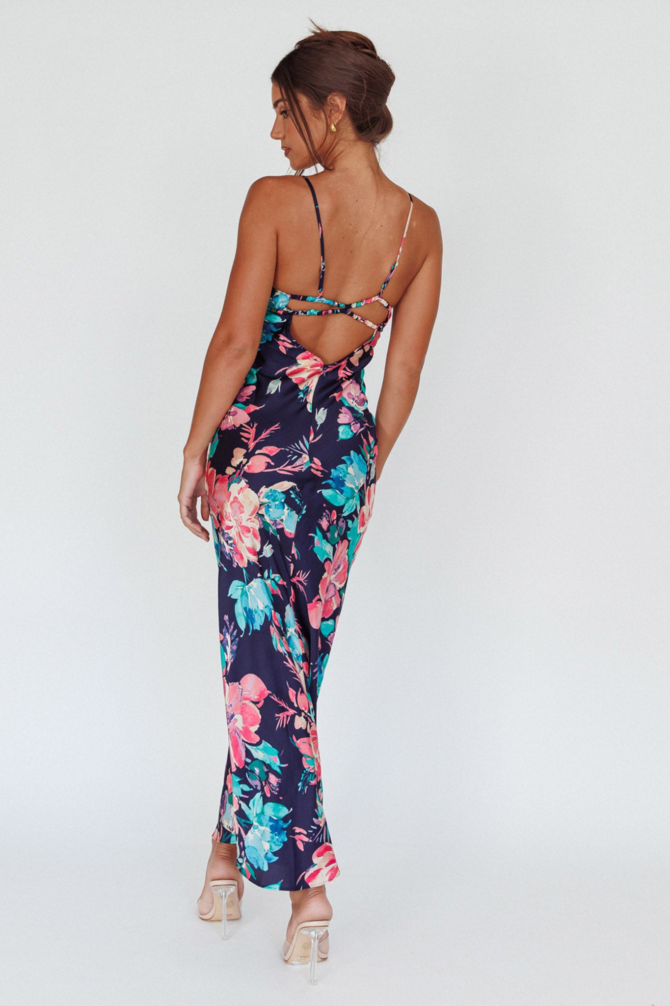 From Above V-Back Midi Dress Floral Navy-Maymioy