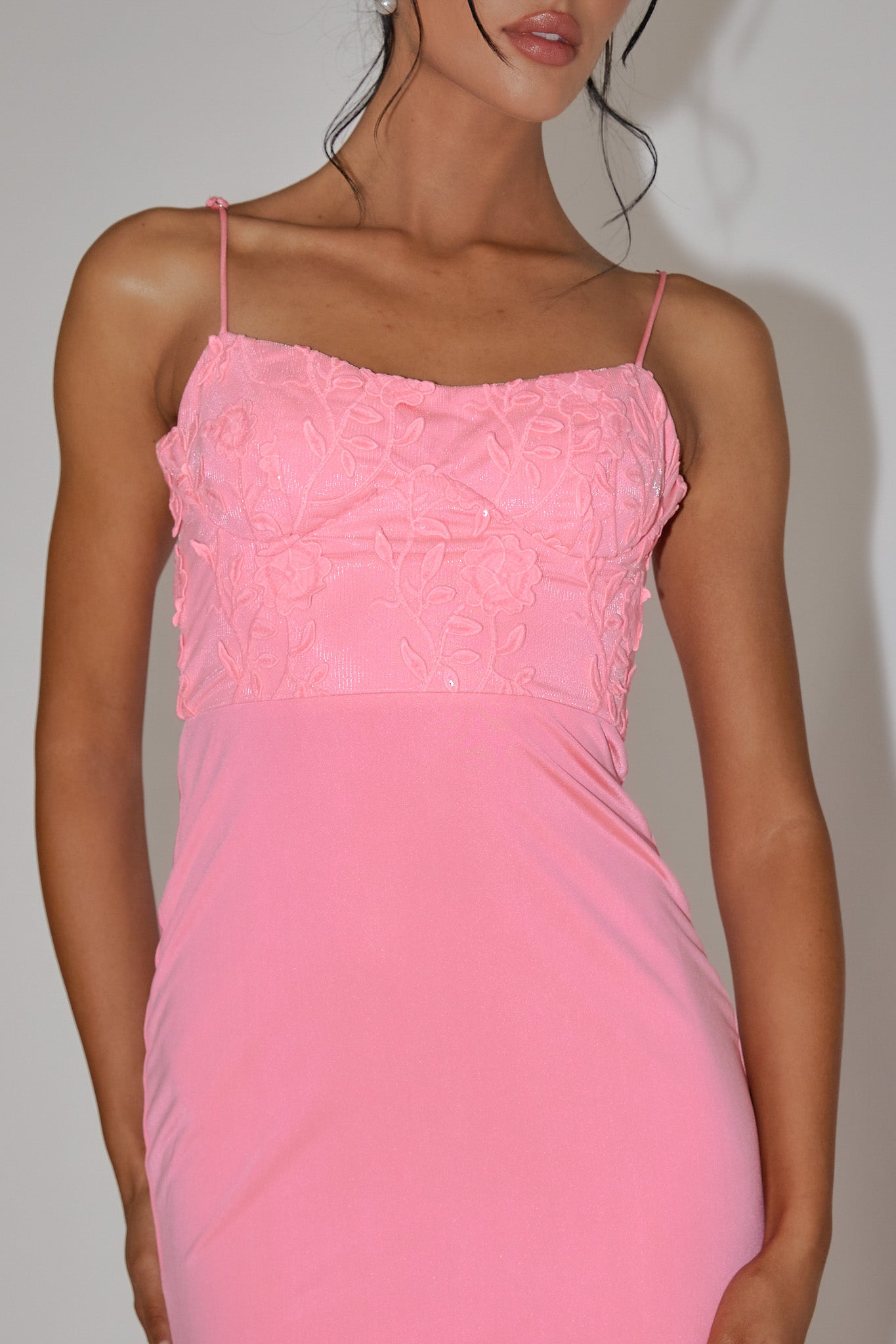 Likita Floral Applique Bodice Maxi Dress Pink-Maymioy