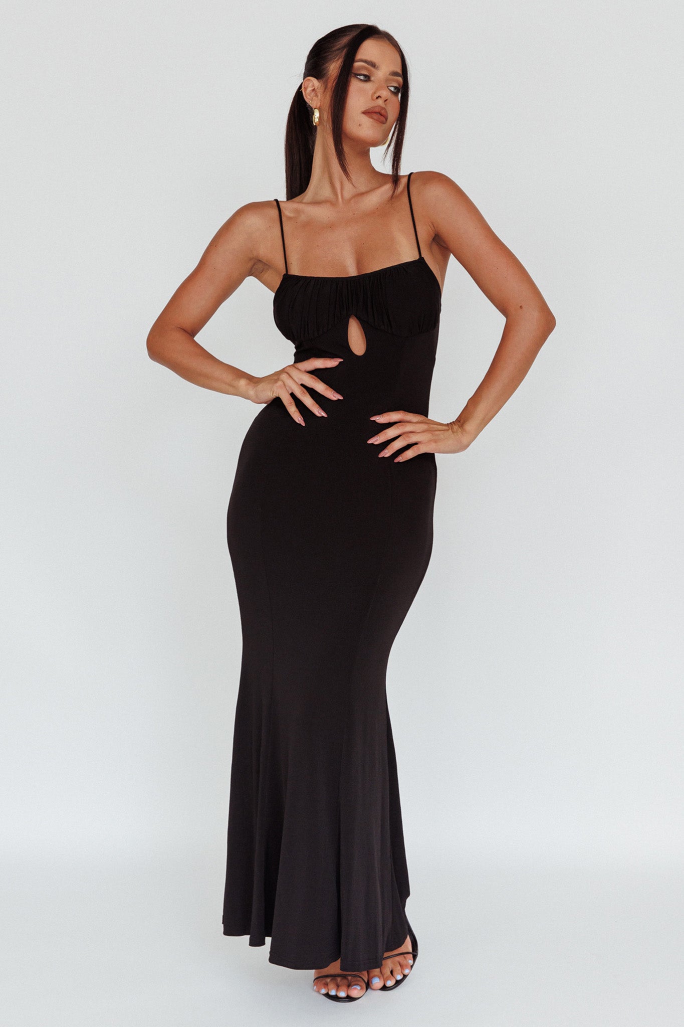 Marcella Keyhole Bust Maxi Dress Black-Maymioy