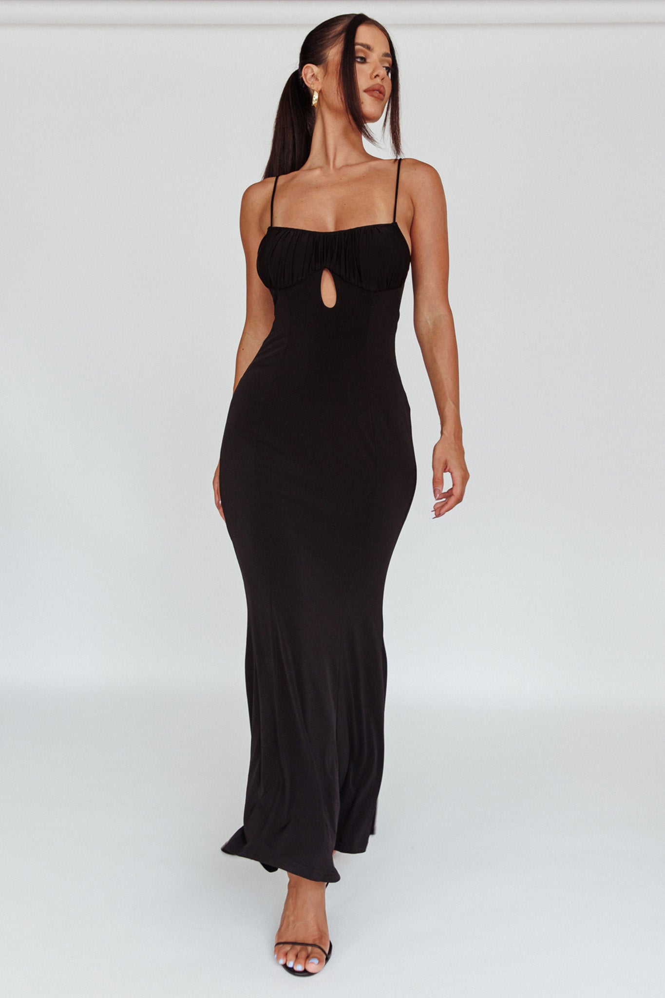 Marcella Keyhole Bust Maxi Dress Black-Maymioy