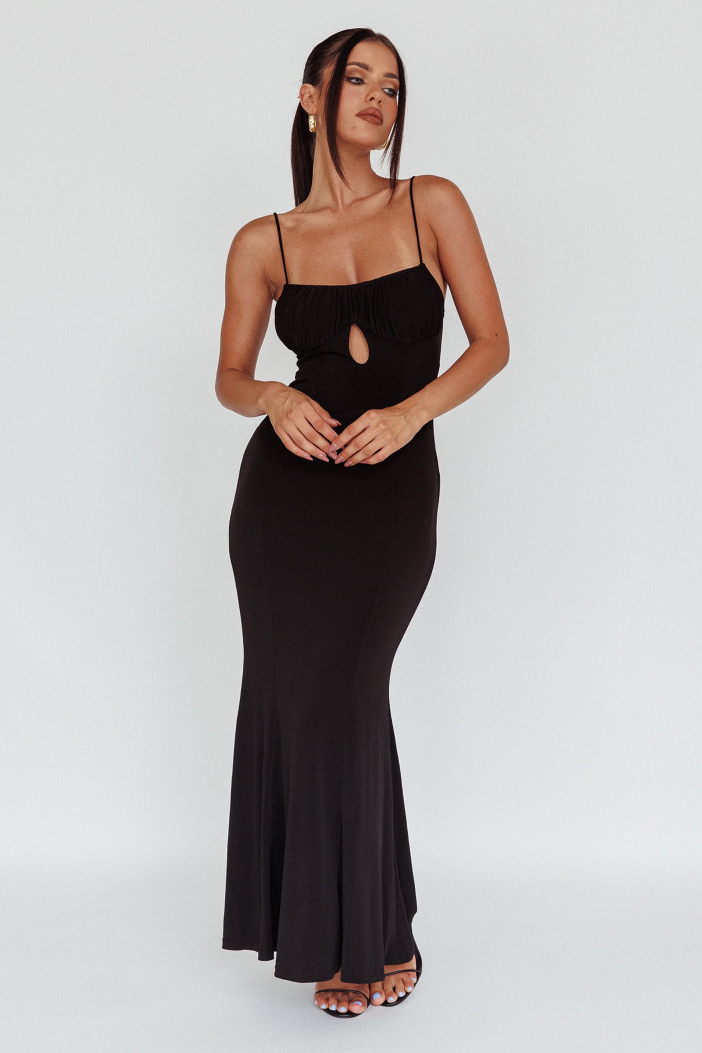 Marcella Keyhole Bust Maxi Dress Black-Maymioy
