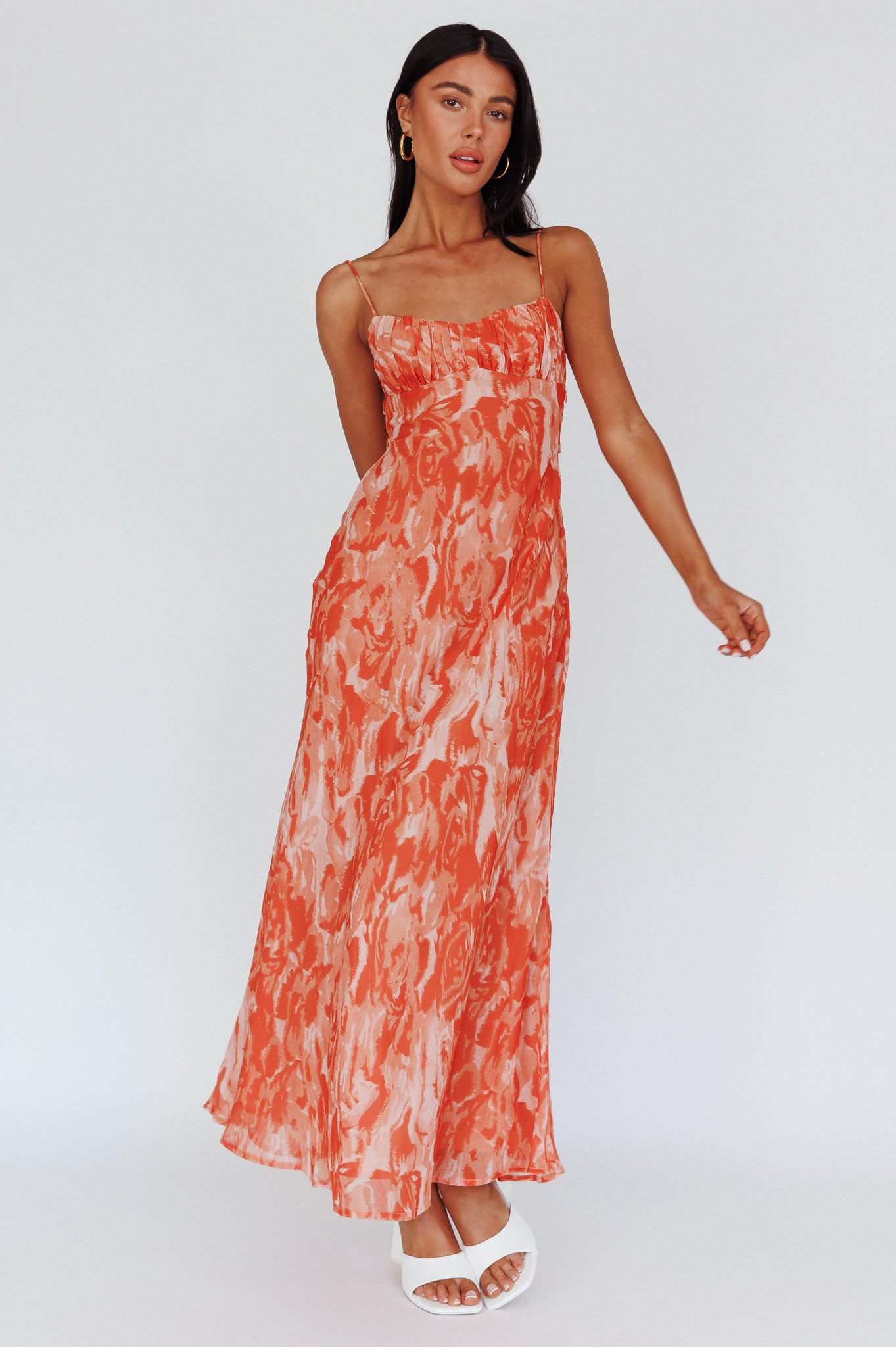 Nerida Twist Back Maxi Dress Swirl Orange-Maymioy