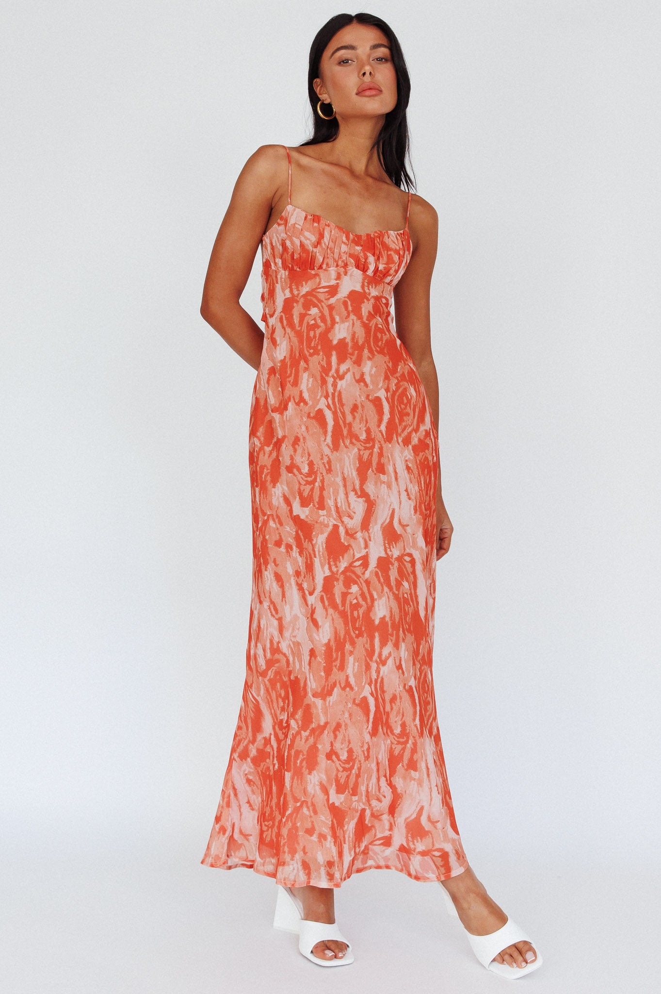 Nerida Twist Back Maxi Dress Swirl Orange-Maymioy