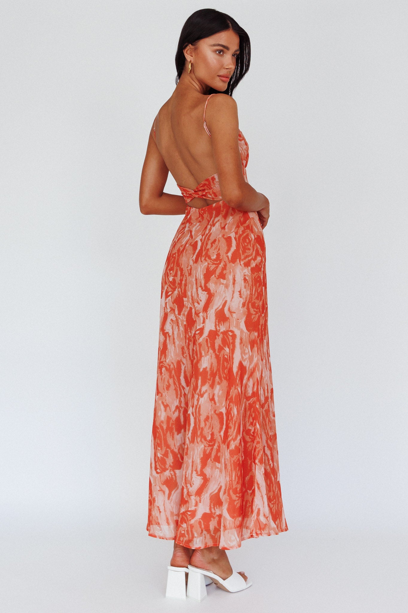 Nerida Twist Back Maxi Dress Swirl Orange-Maymioy