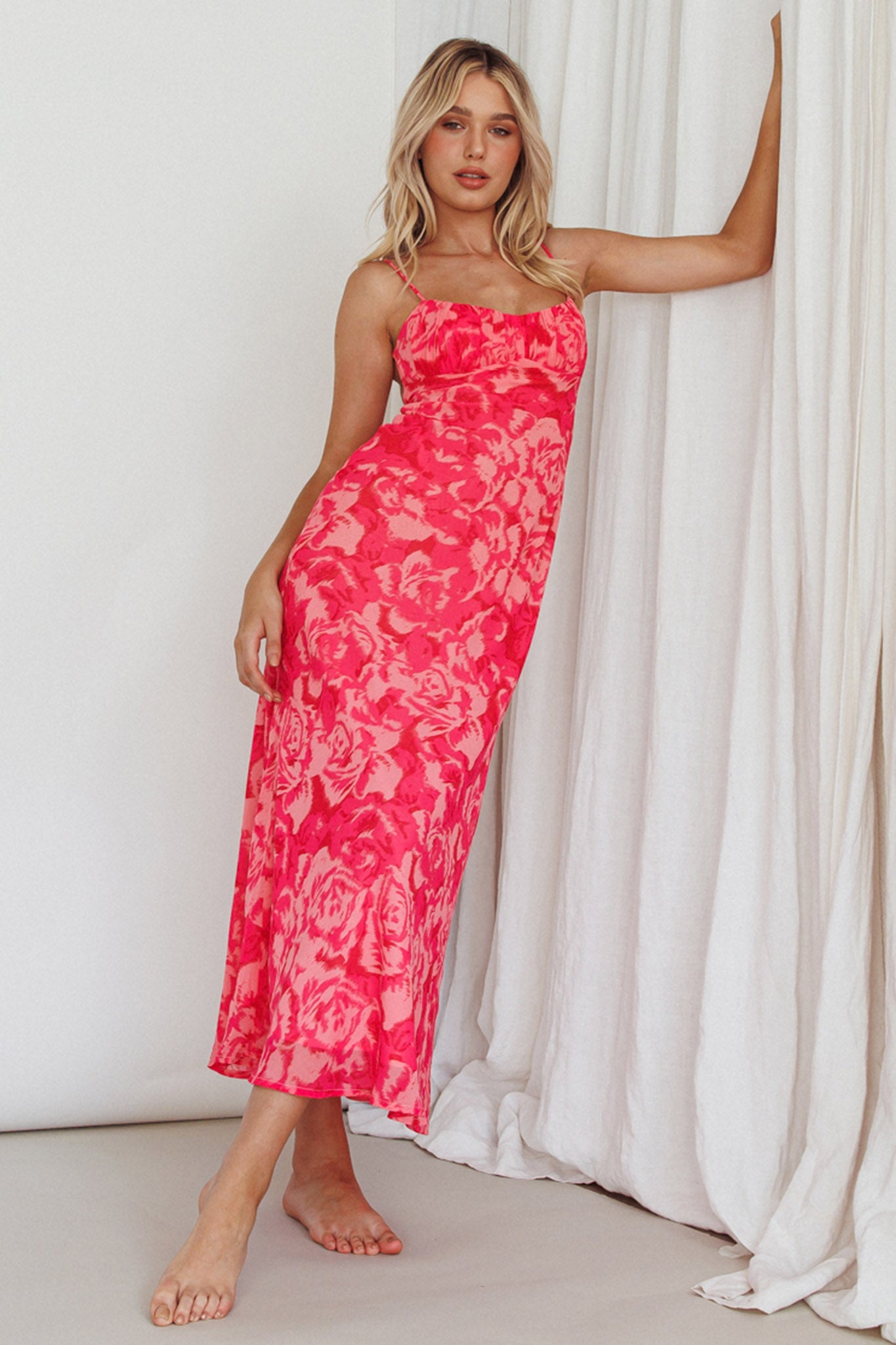 Nerida Twist Back Maxi Dress Swirl Pink-Maymioy