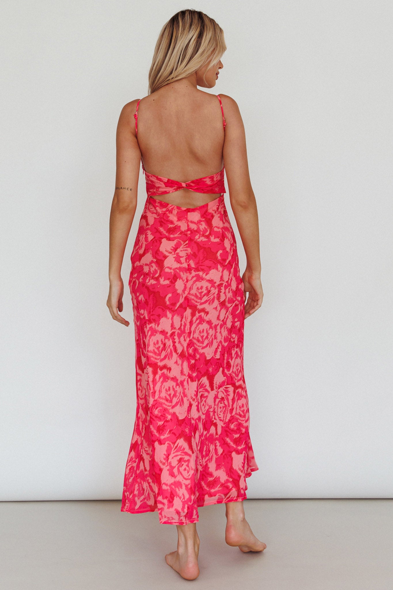 Nerida Twist Back Maxi Dress Swirl Pink-Maymioy