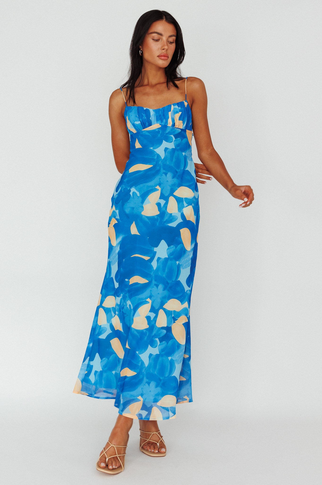 Nerida Twist Back Maxi Dress Print Blue-Maymioy