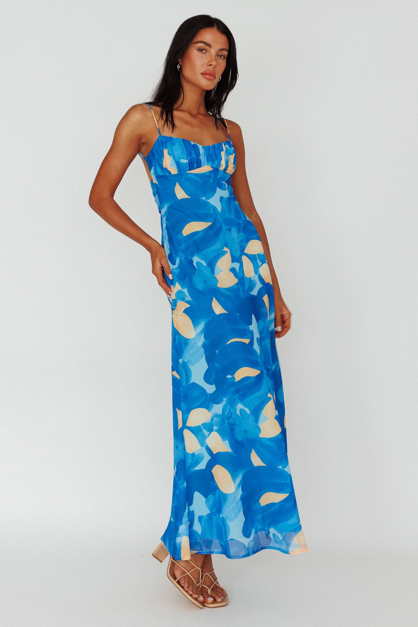 Nerida Twist Back Maxi Dress Print Blue-Maymioy