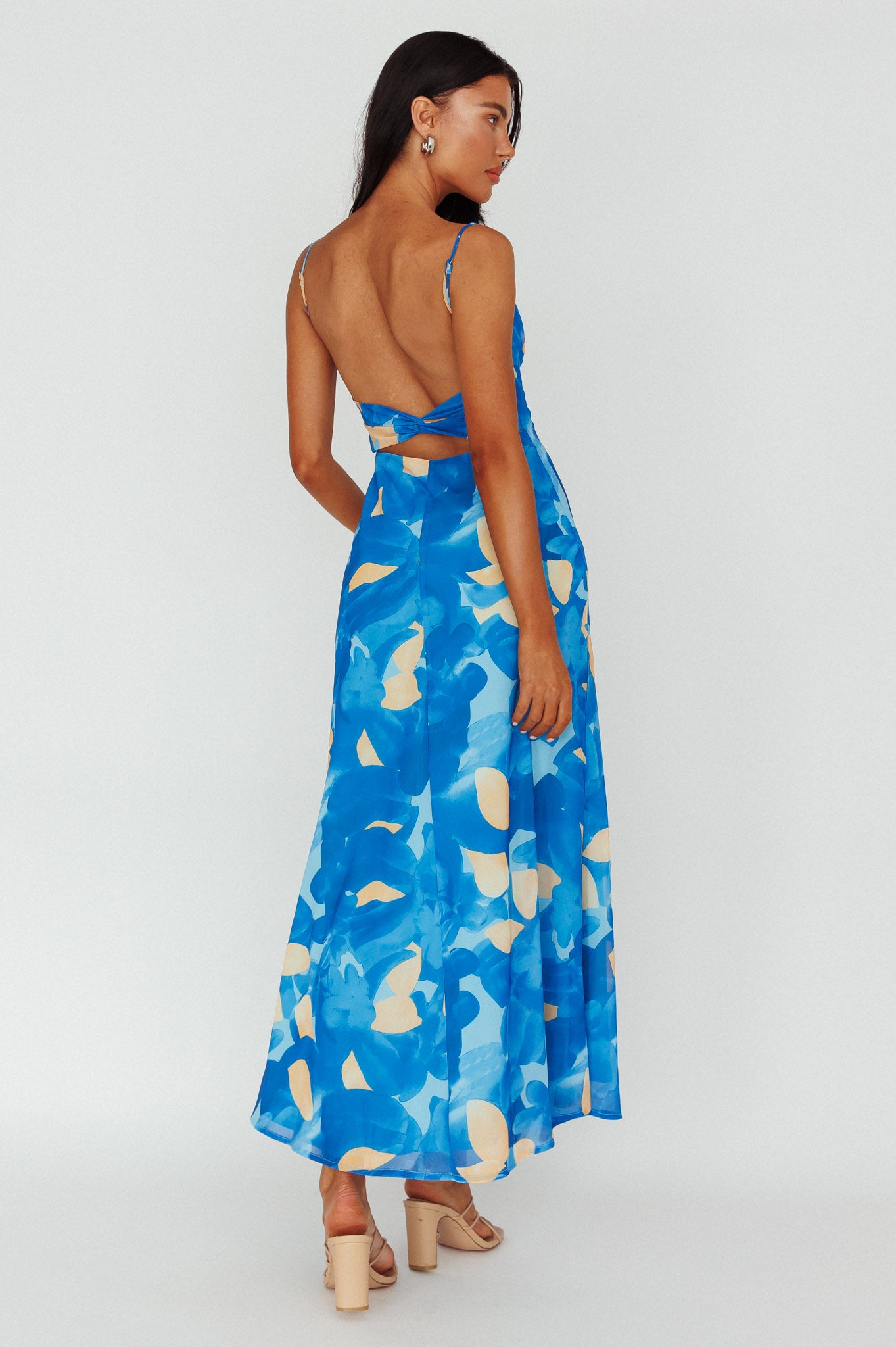 Nerida Twist Back Maxi Dress Print Blue-Maymioy