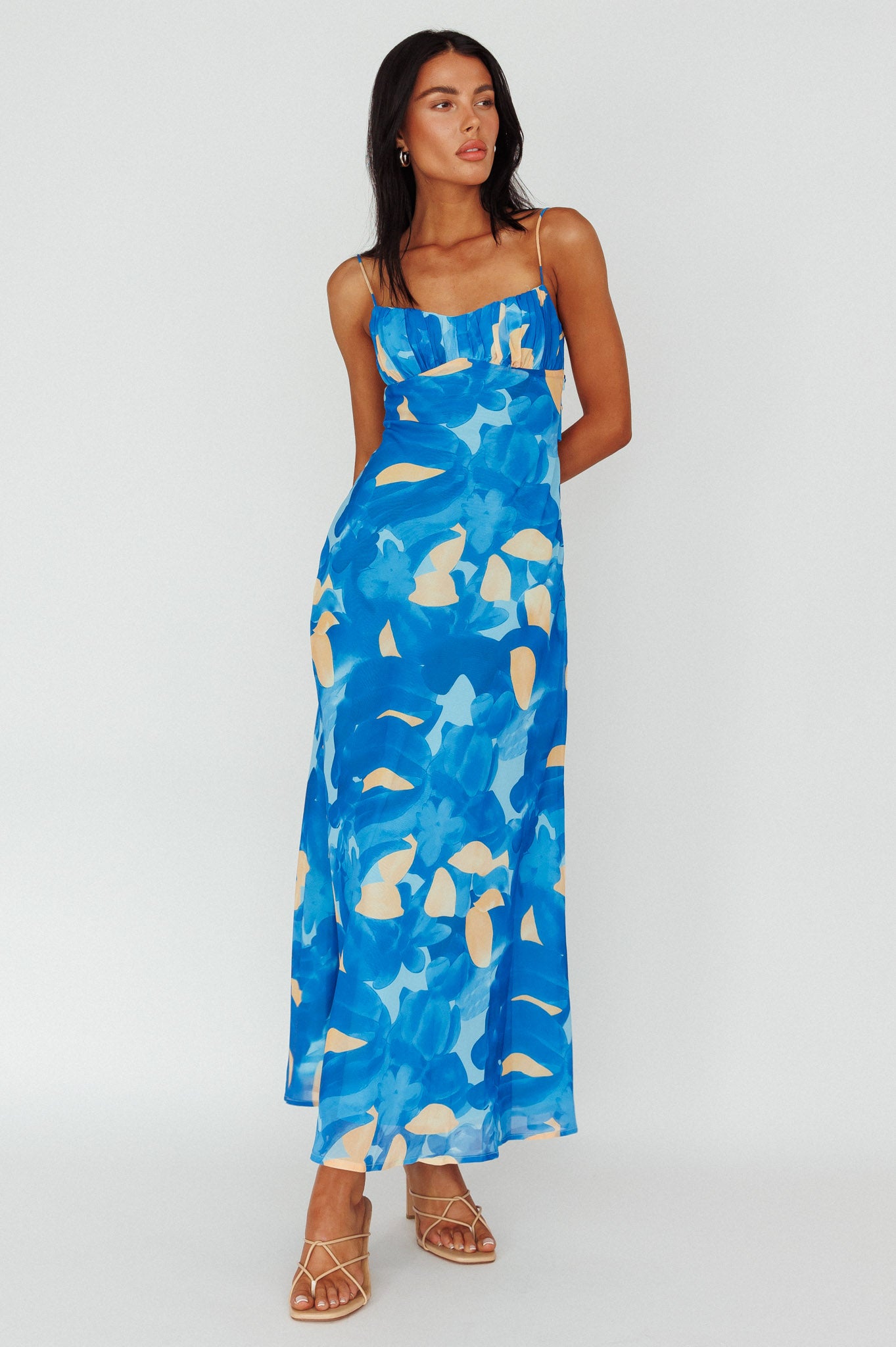 Nerida Twist Back Maxi Dress Print Blue-Maymioy