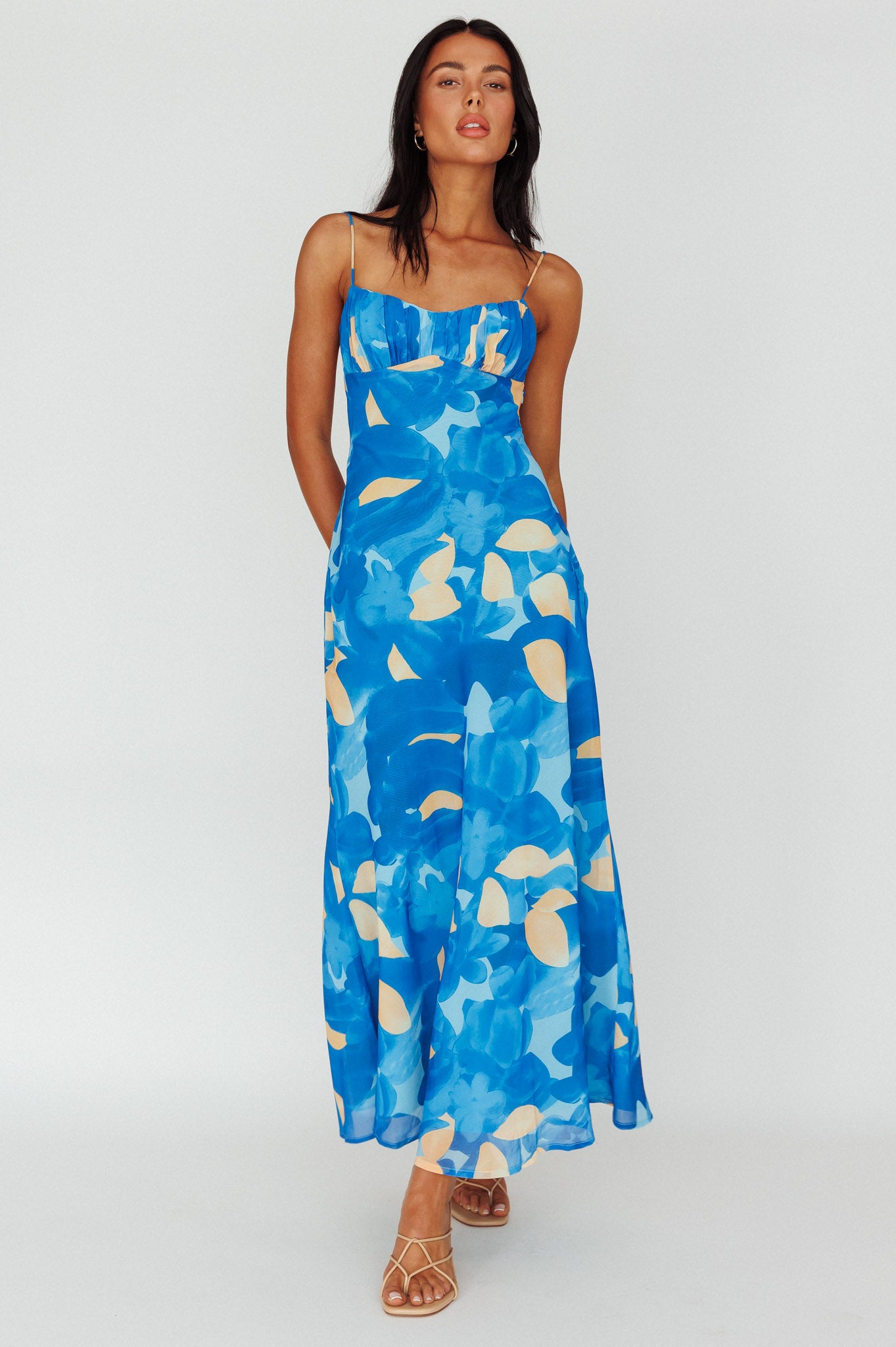 Nerida Twist Back Maxi Dress Print Blue-Maymioy