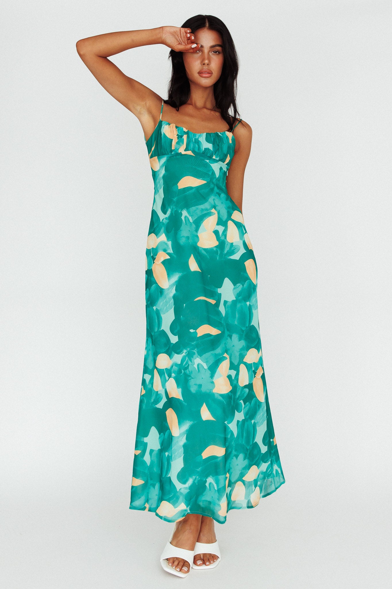 Nerida Twist Back Maxi Dress Print Green-Maymioy