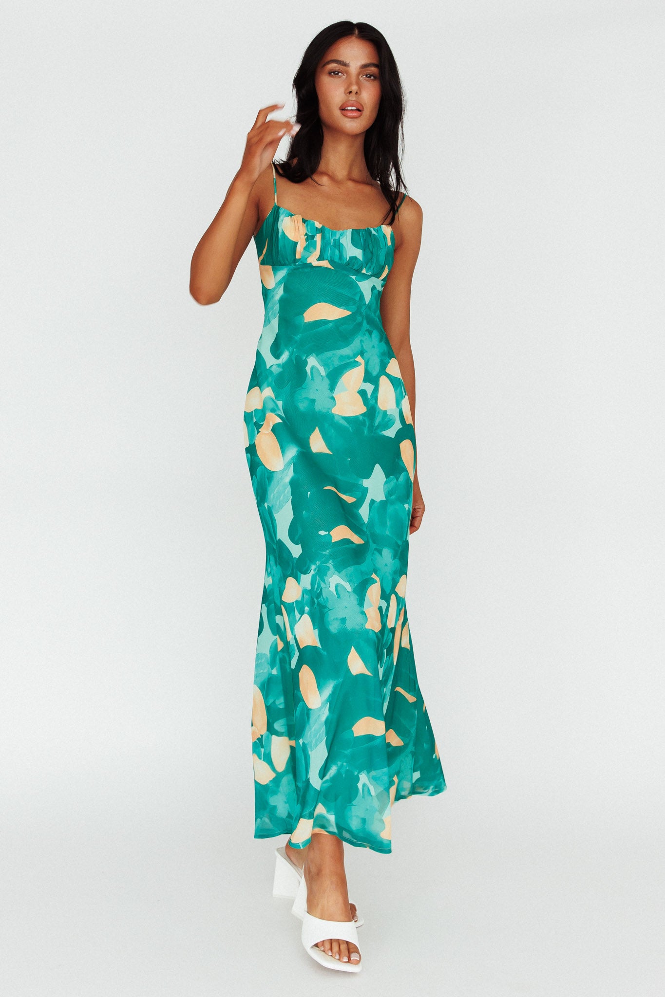 Nerida Twist Back Maxi Dress Print Green-Maymioy