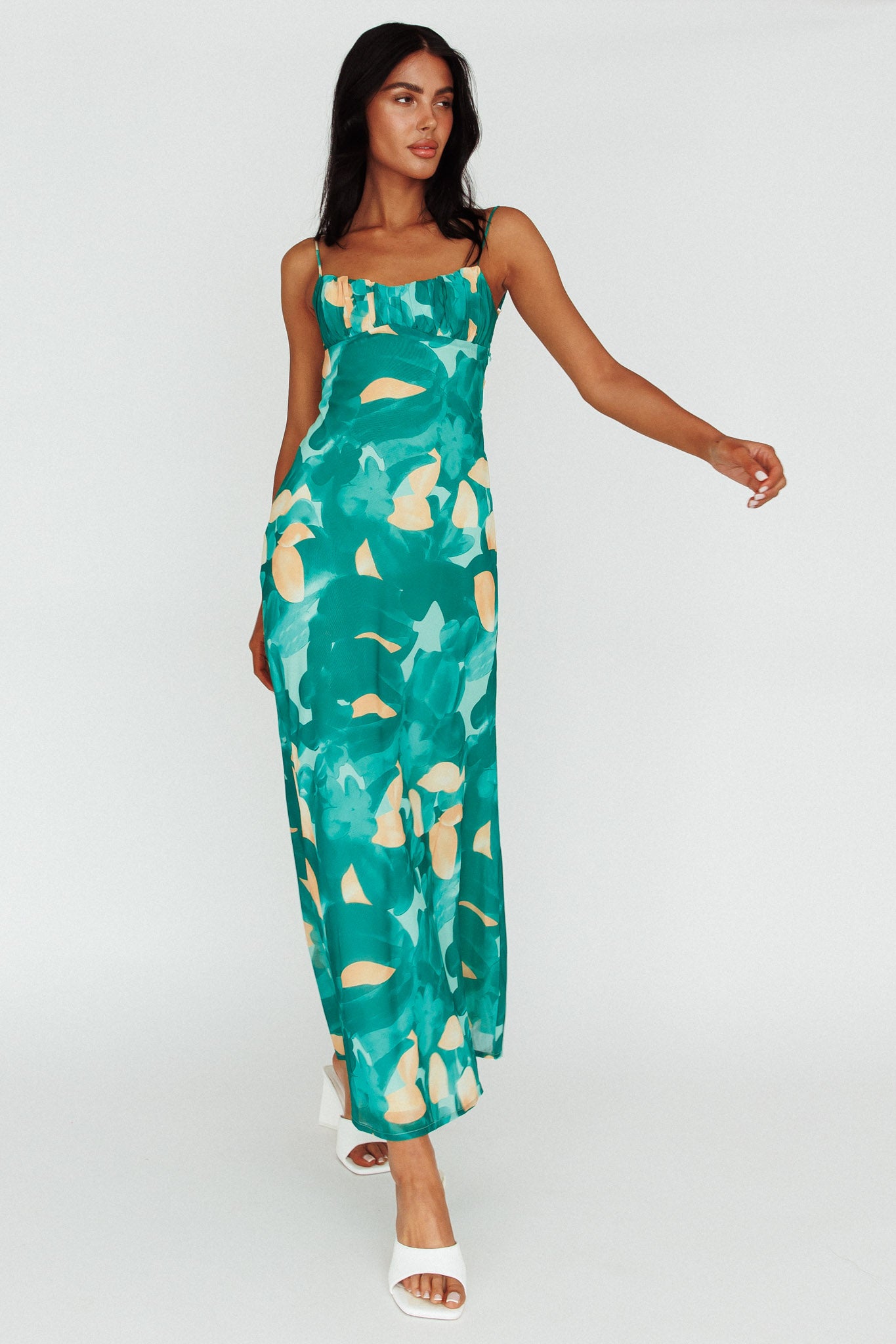 Nerida Twist Back Maxi Dress Print Green-Maymioy