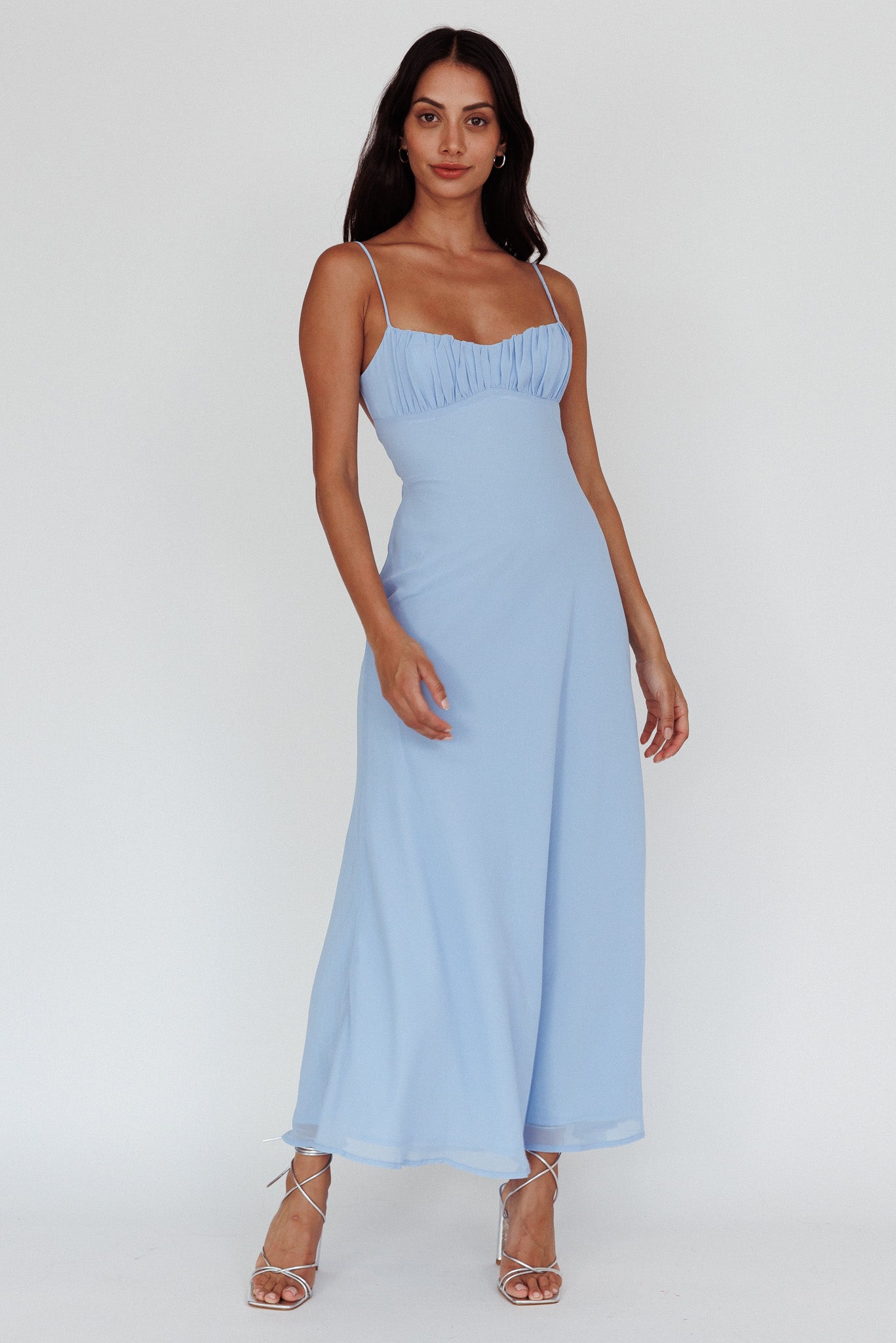 Nerida Twist Back Maxi Dress Steel Blue-Maymioy