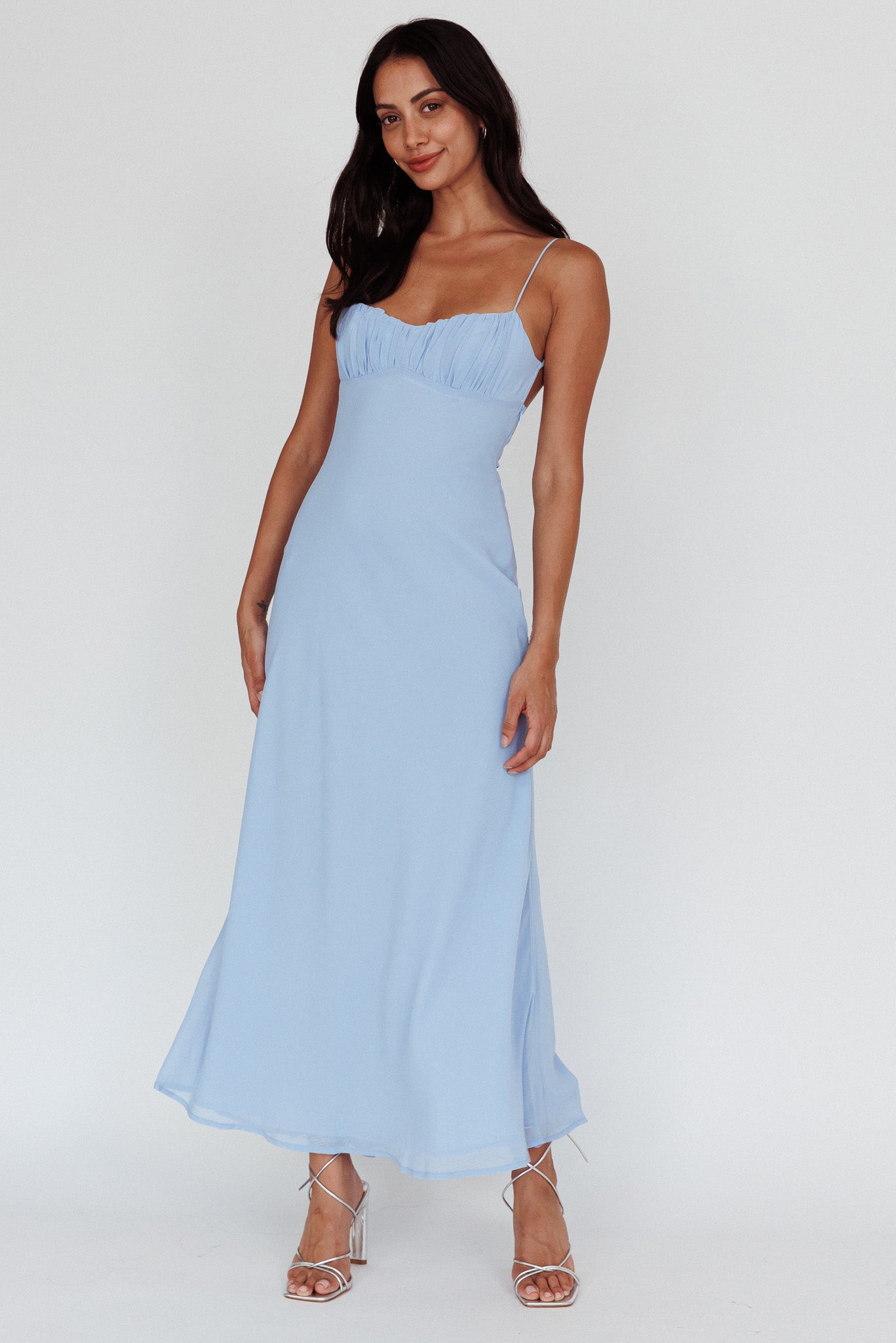 Nerida Twist Back Maxi Dress Steel Blue-Maymioy