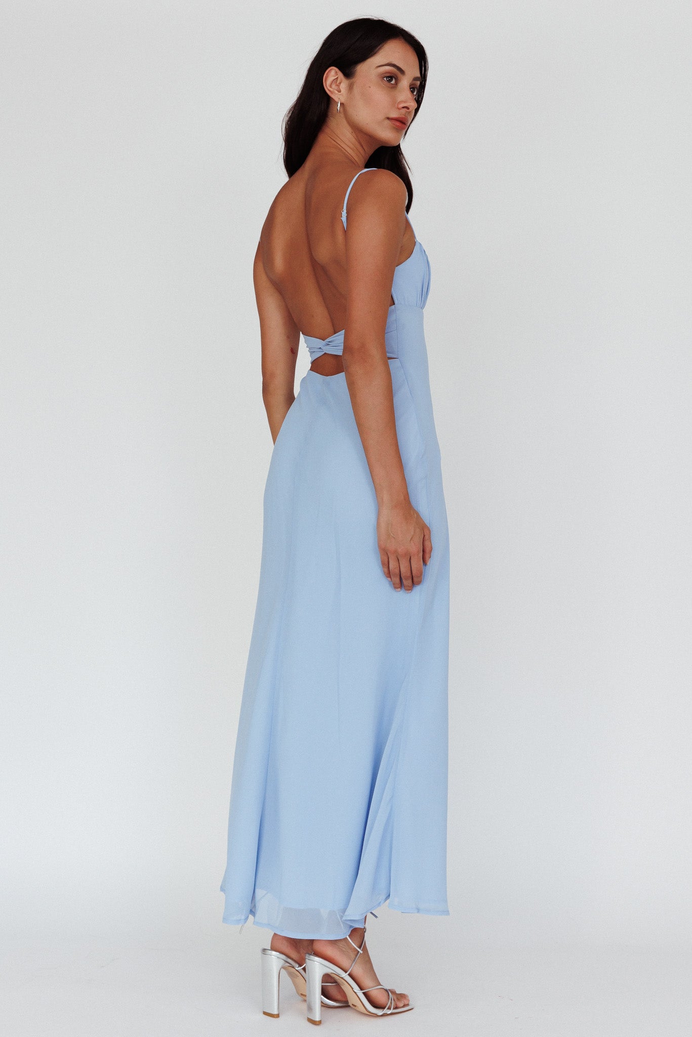 Nerida Twist Back Maxi Dress Steel Blue-Maymioy