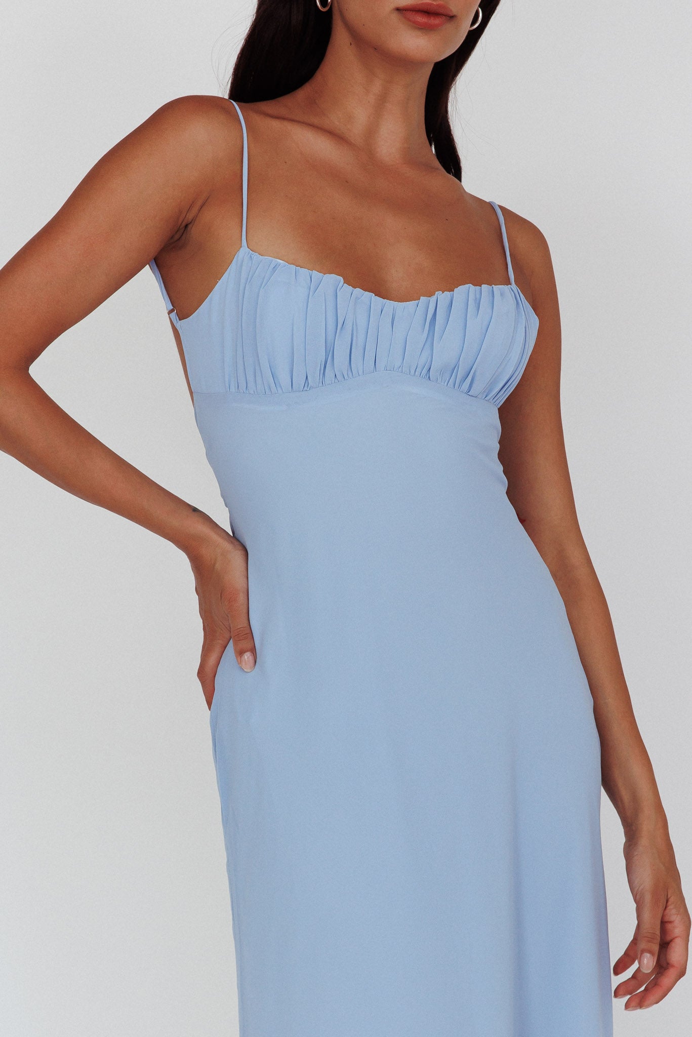 Nerida Twist Back Maxi Dress Steel Blue-Maymioy