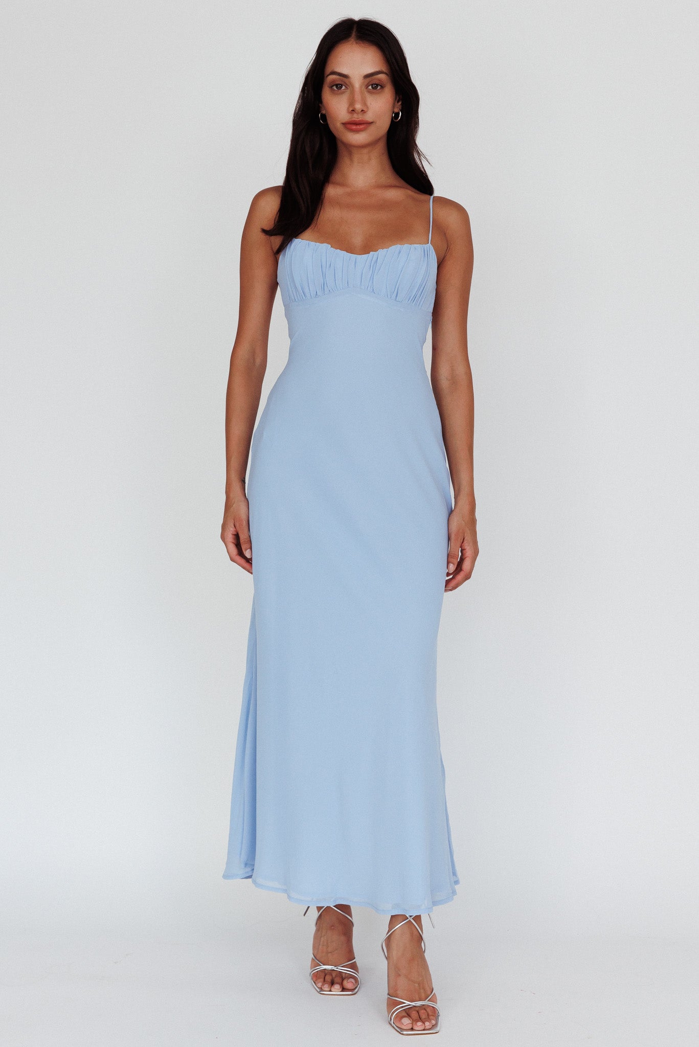 Nerida Twist Back Maxi Dress Steel Blue-Maymioy