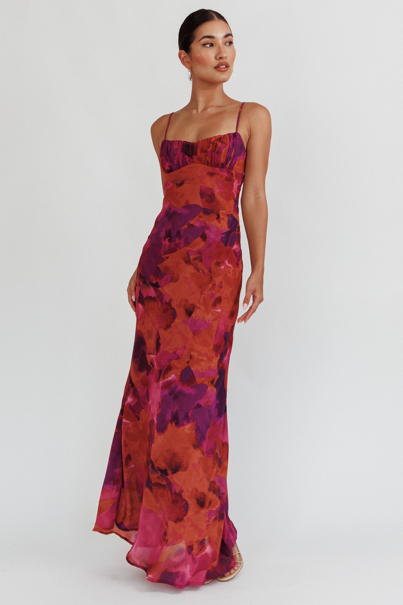 Nerida Low Back Twist Maxi Dress Dark Rose-Maymioy