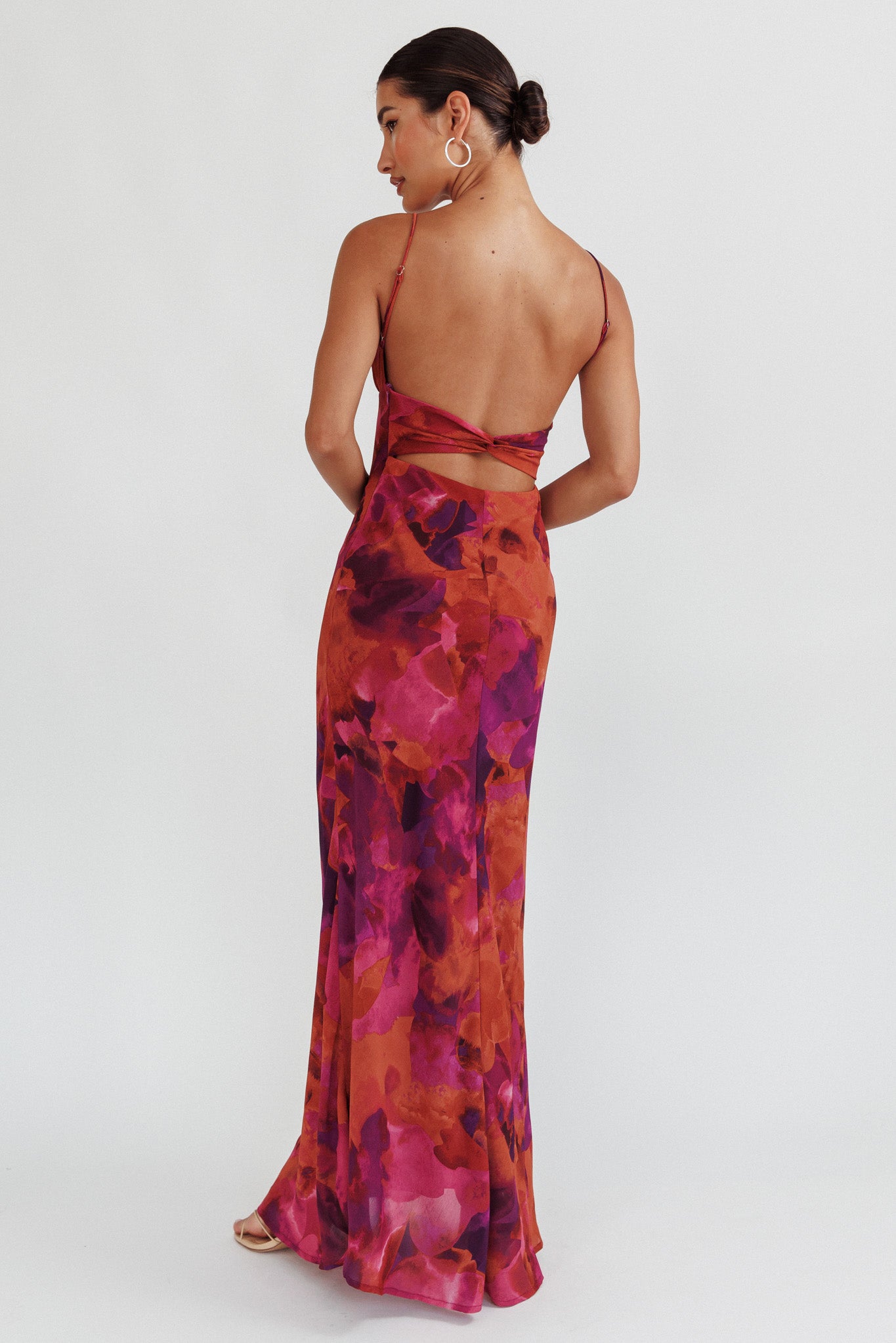 Nerida Low Back Twist Maxi Dress Dark Rose-Maymioy
