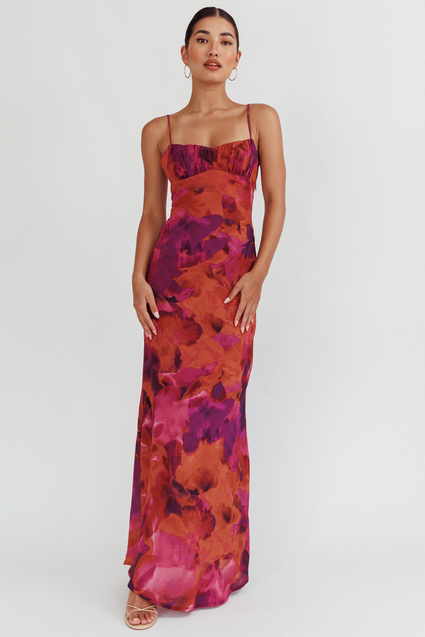 Nerida Low Back Twist Maxi Dress Dark Rose-Maymioy