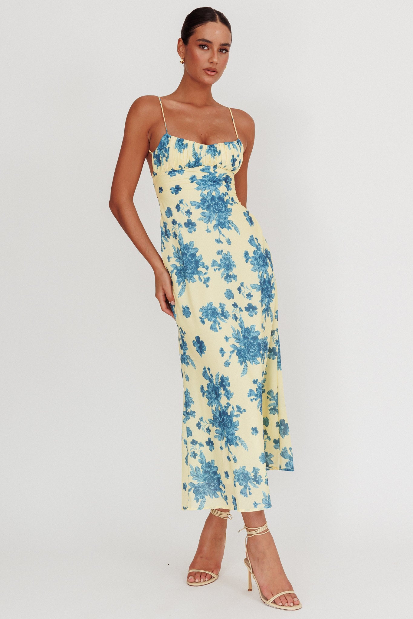 Nerida Low Back Twist Floral Maxi Dress Yellow-Maymioy
