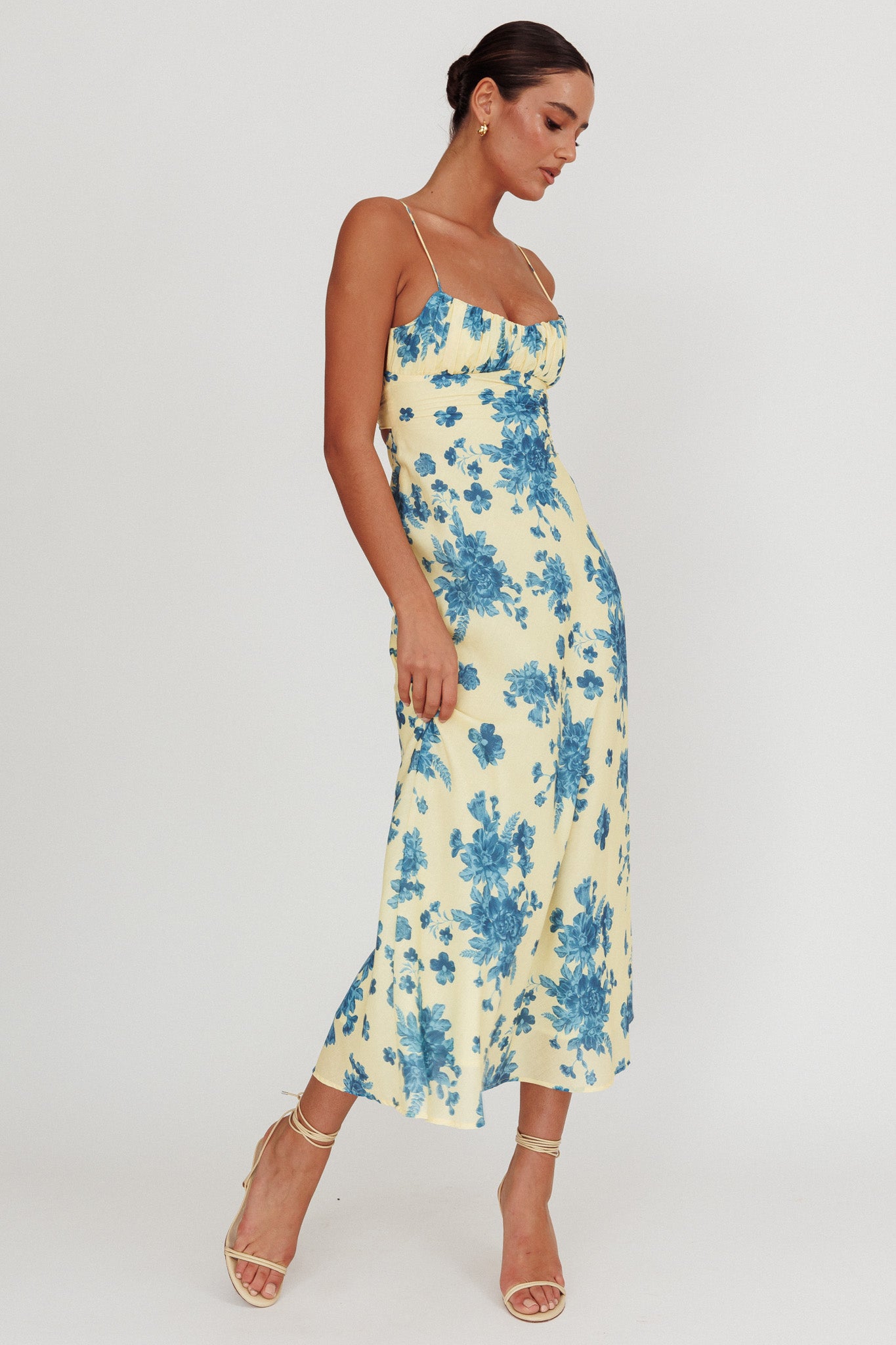 Nerida Low Back Twist Floral Maxi Dress Yellow-Maymioy