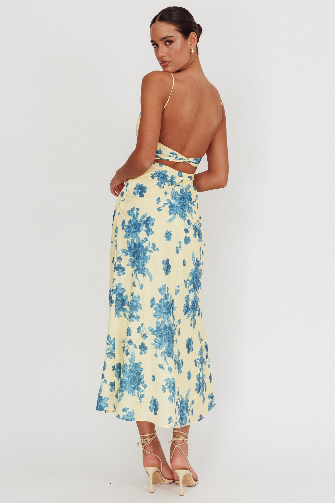 Nerida Low Back Twist Floral Maxi Dress Yellow-Maymioy