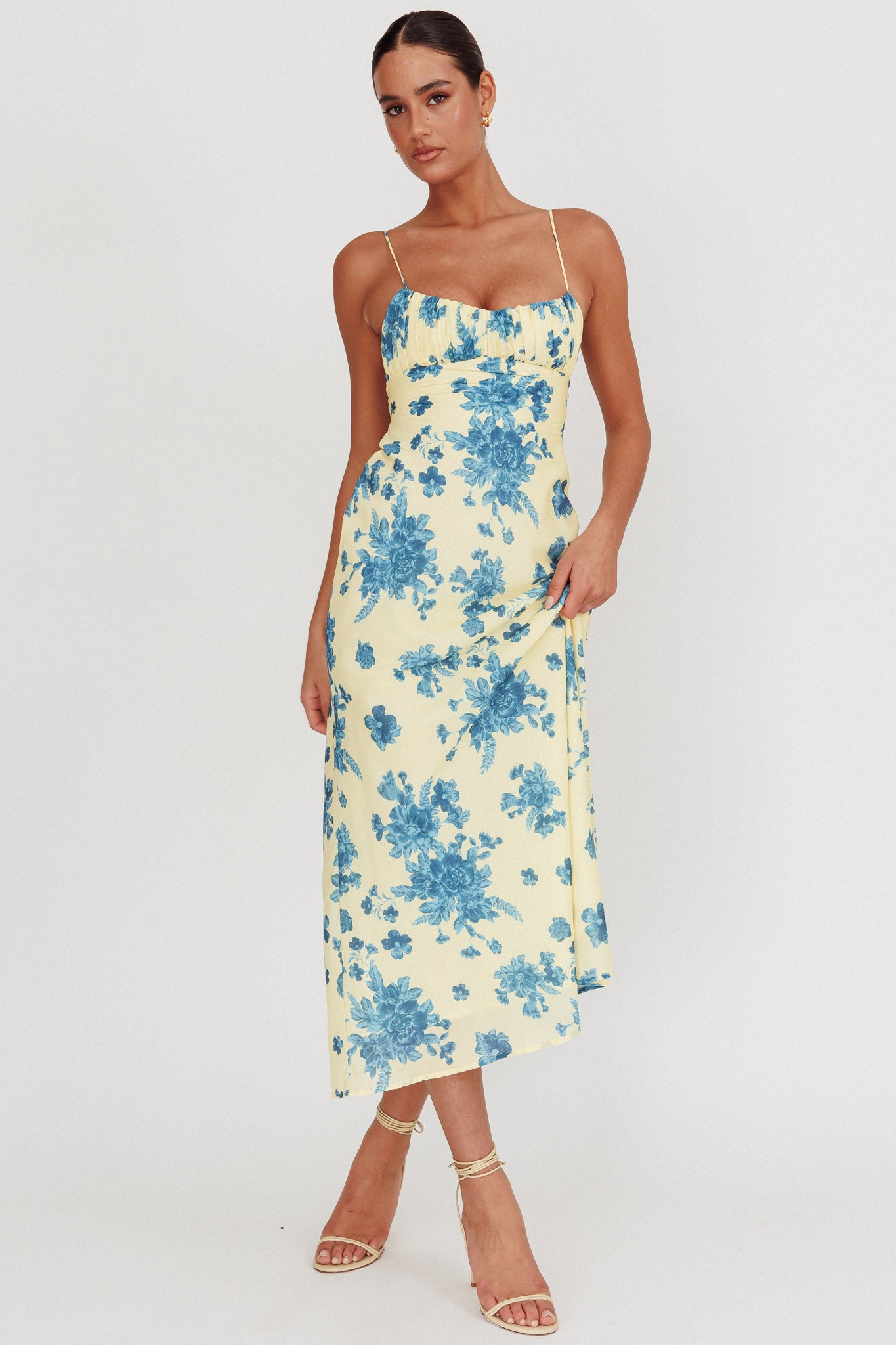 Nerida Low Back Twist Floral Maxi Dress Yellow-Maymioy